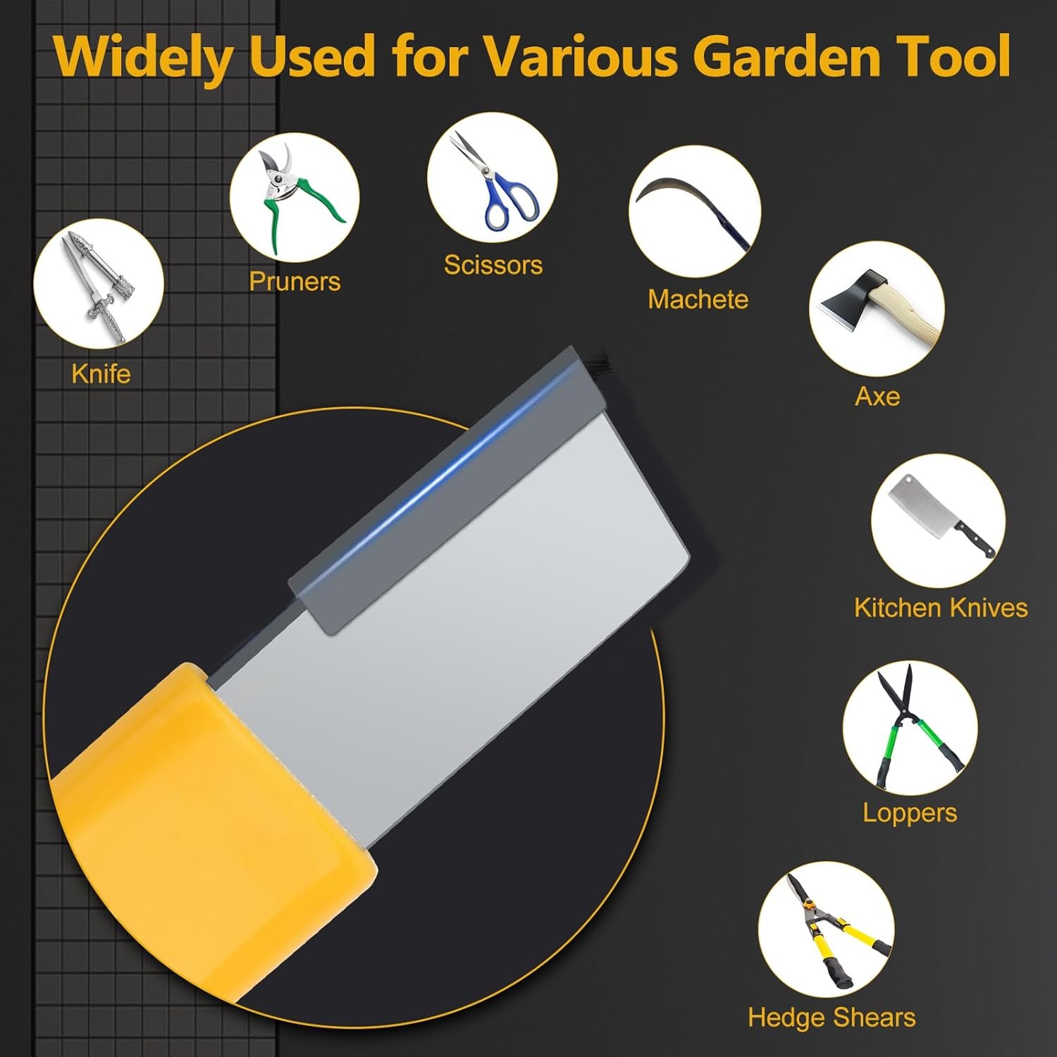 2PCS Garden Tool Sharpener, Blade Sharpener Stone for Garden Knife Sharpener, Shear Scissor Sharpener Blade Sharpening for Gardening Pruner/Pocket Knives (2, Yellow+Black) - Image 5
