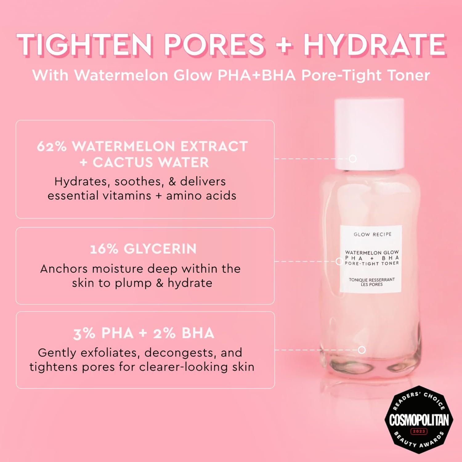 Glow Recipe PHA + BHA Face Toner - Korean Skin Care Toner, Pore Minimizer & Facial Exfoliator for Glass Skin - Tightening & Hydrating Skincare with Hyaluronic Acid & Watermelon (40ml) - Image 3
