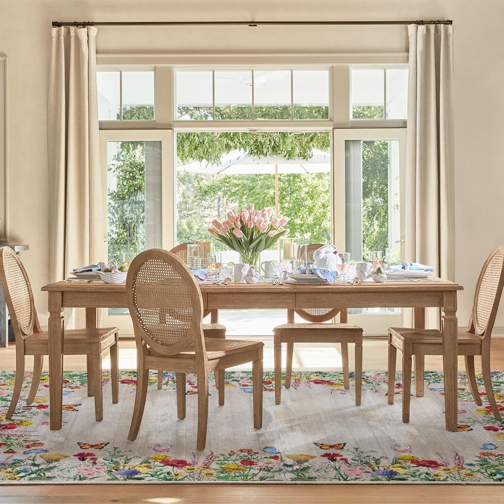 Artoid Mode Wood Flowers Butterfly Spring Area Rug, Summer Home Decor Low-Profile Washable Area Rugs for Entryway Bedroom Living Room Laundry Room Indoor 5x7 Feet - Image 9