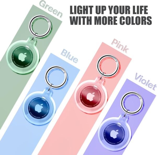 Airtag Holder 4 Pack, Airtag case Waterproof Apple Air Tag Case with Keychain, Scratchproof, Shockproof & Dustproof Airtag Holders for Pet Tracking, Bags, Kids, Keys, Luggage (Pink+Blue+Green+Purple) - Image 5