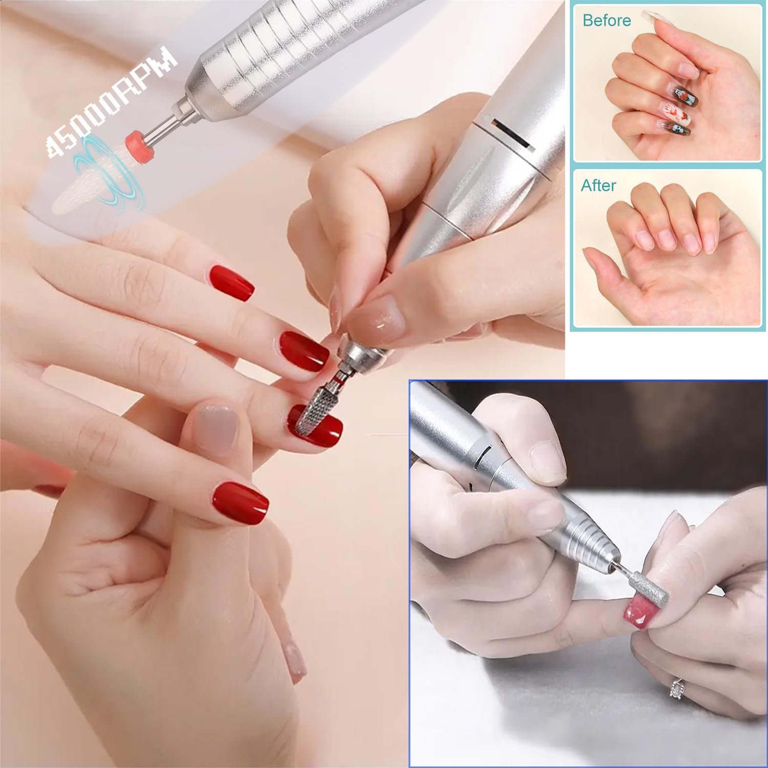 Electric 45000RPM Nail Drill Machine Rechargeable Portable Nail File Electric DIY Nail Drill Kit with Smart LCD Screen for Gel Nail Manicure and Pedicure Reflective Body etc(Dazzle) - Image 8