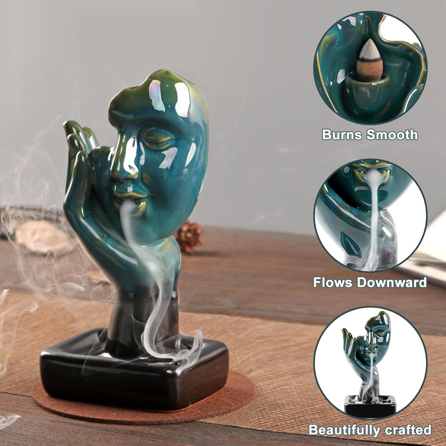 Waterfall Incense Burner, Backflow Incense Burner with 20 Backflow Incense Cones + 30 Incense Stick, Aromatherapy Ornament, Home Decor - Image 5