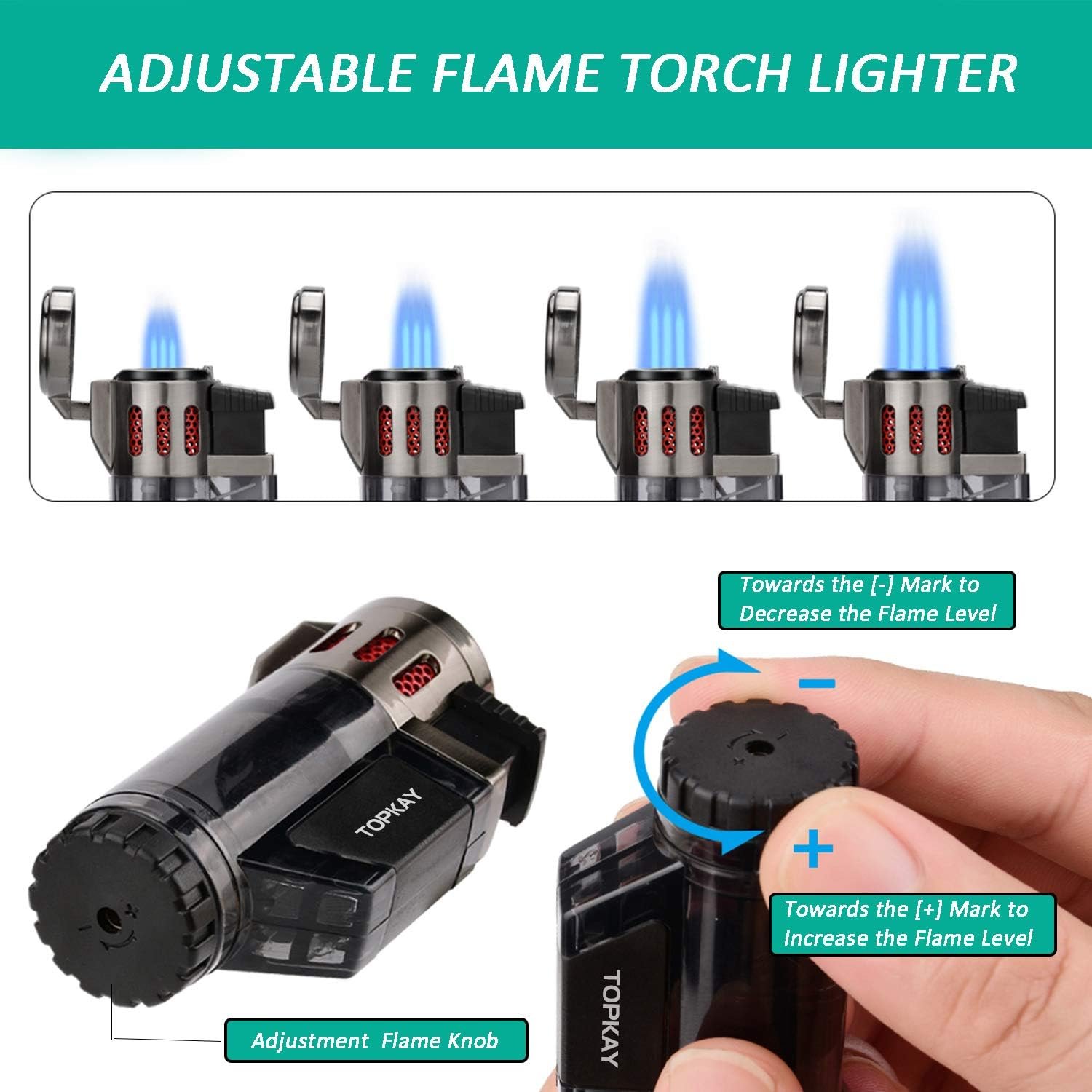 Cigar Lighter Triple Jet Flame Butane Torch Lighters Windproof Butane Refillable Gas Torch Lighters with a Gift Box, 2 Pack (Without Gas) - Image 5
