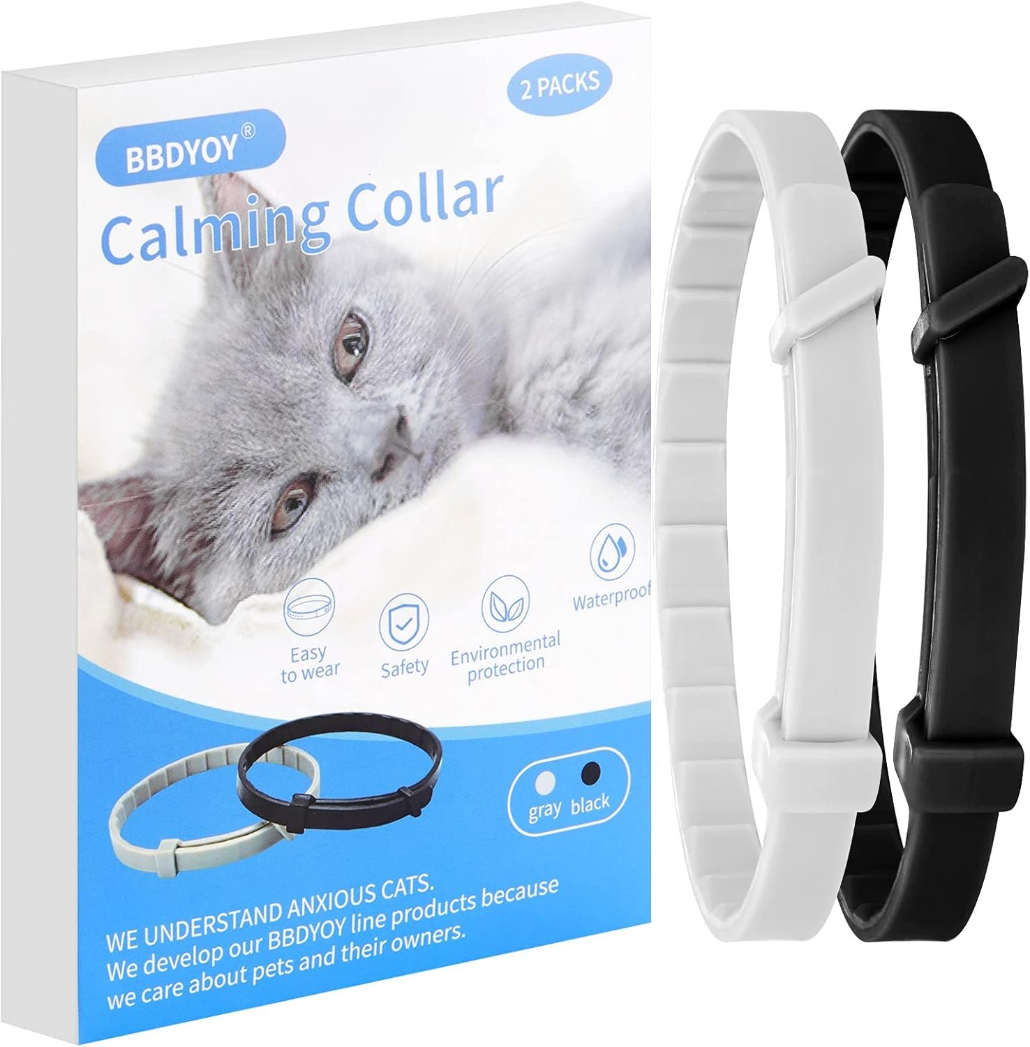 Cat Calming Collar 2 Pack Pheromone Calm Anxiety Collar for Cats and Kittens Stress Reliever Relaxing Comfortable Collar Breakaway Design Gray/Black - Image 2