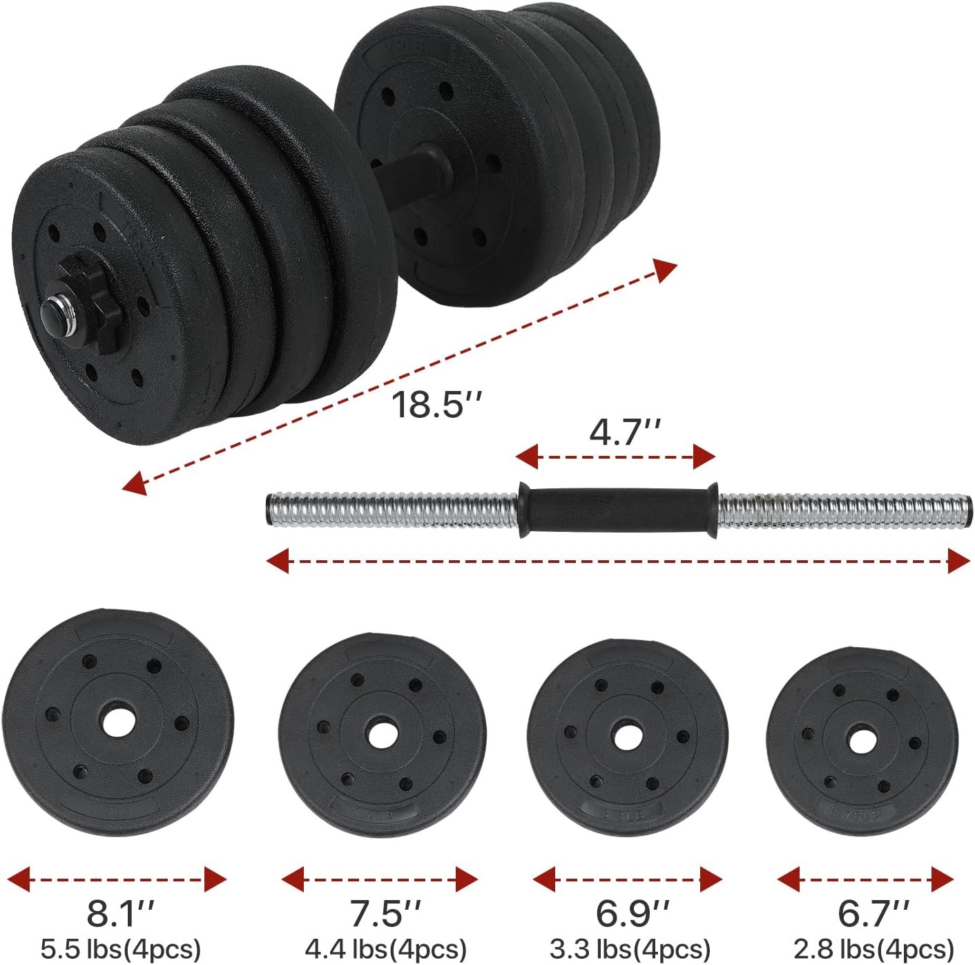 Adjustable Dumbbell Set 2 In 1 Dumbbells Adjustable Weight Barbell Non-Slip Dumbbells Weights Set Home Gym Strength Training Exercise Equipment for Beginners Home Gym Exercise Strength Training Fitness Workout(Pair) - Image 8