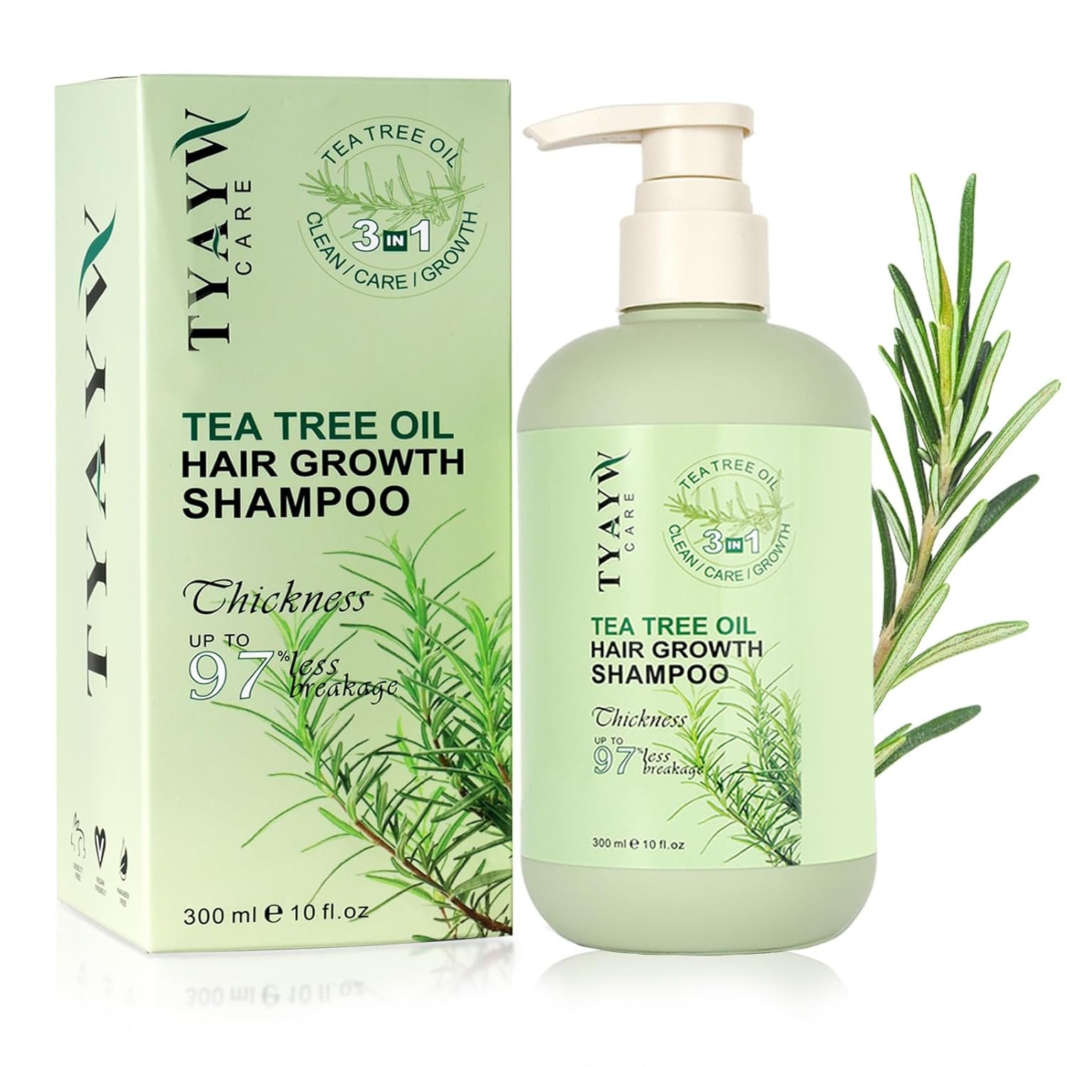 Rosemary Hair Growth Shampoo 3-In-1, Tea Tree Thickening Shampoo for Hair Regrowth, Strengthening Mint Biotin Shampoo for Thinning Hair and Hair Loss Soothes Scalp for Men & Women, 300ml - Image 2
