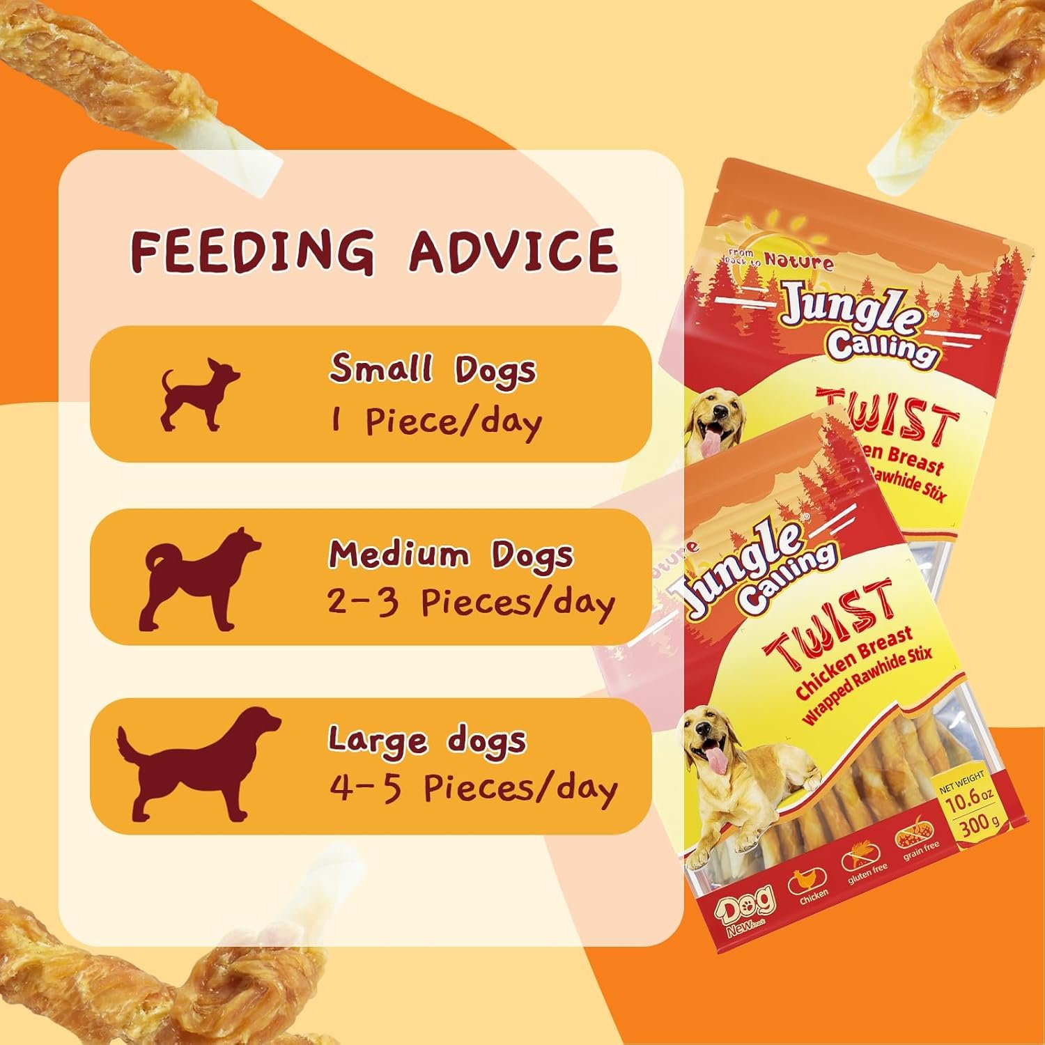 Jungle Calling Dog Treats, Chicken Wrapped Rawhide Sticks for Dogs, Grain-Free Natural Small Dogs Training Treats, Pet Chew Snacks,10.6 oz - Image 4