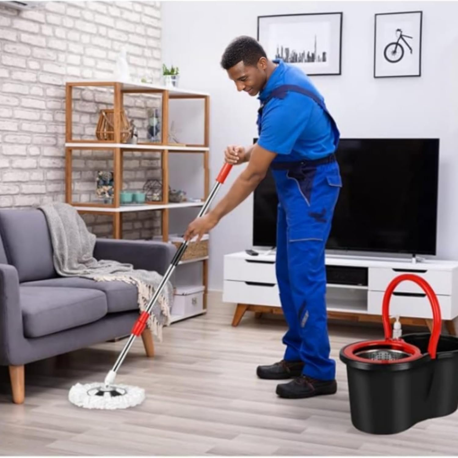 Spin Mop and Bucket with Wringer Set, 360° Spinning Mop Bucket System with 3 Microfiber Mop Replacement Heads Refills, 61" Stainless Steel Extended Handle for Floor Cleaning Home Office(20QT) - Image 8