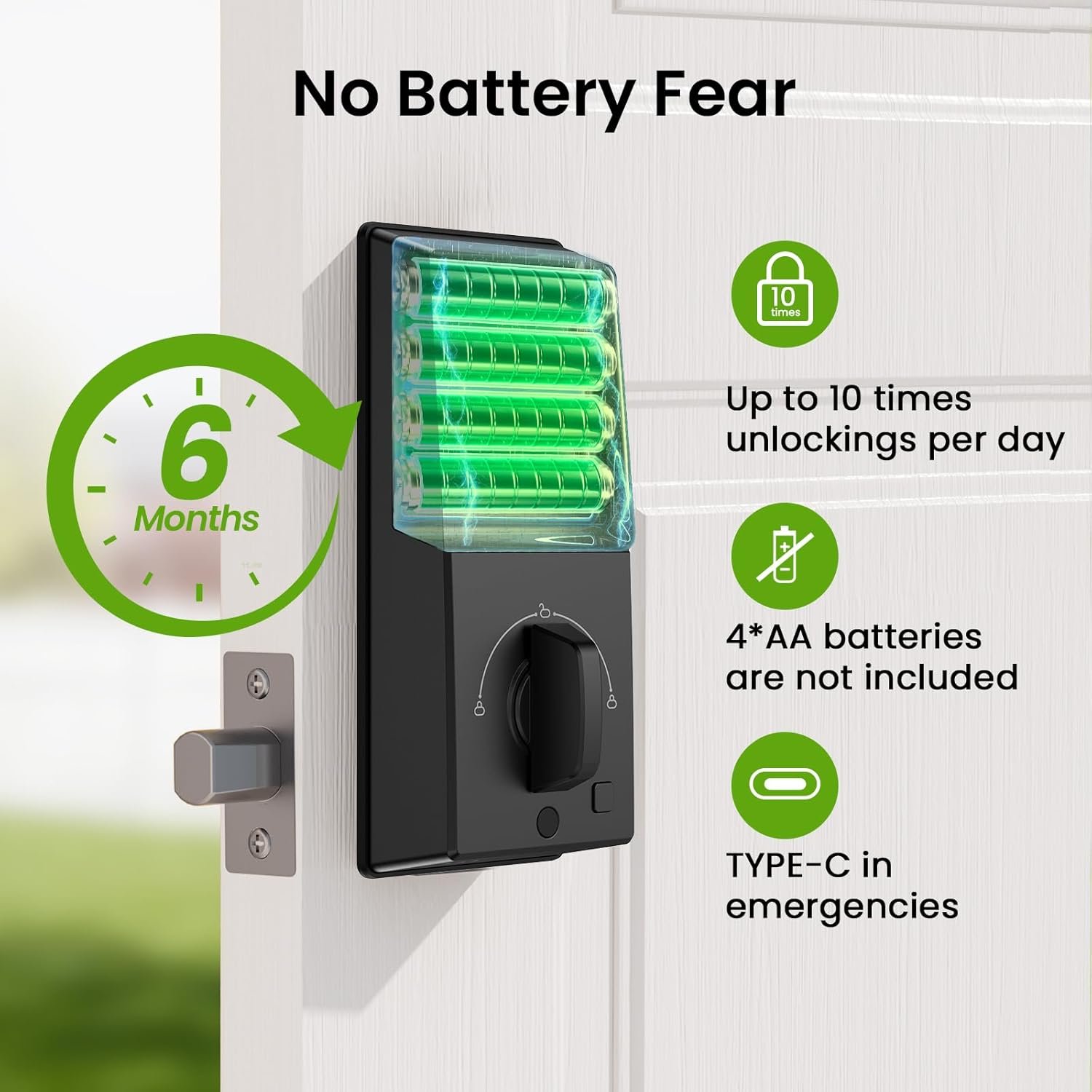 GHome Smart Fingerprint Door Locks for Front Door Keyless Entry Door Lock Deadbolt Lock 4 in 1 Smart Locks Keypad Deadbolt Smart Lock App Control, Auto Lock, Easy Install, Works with Alexa, Black - Image 6