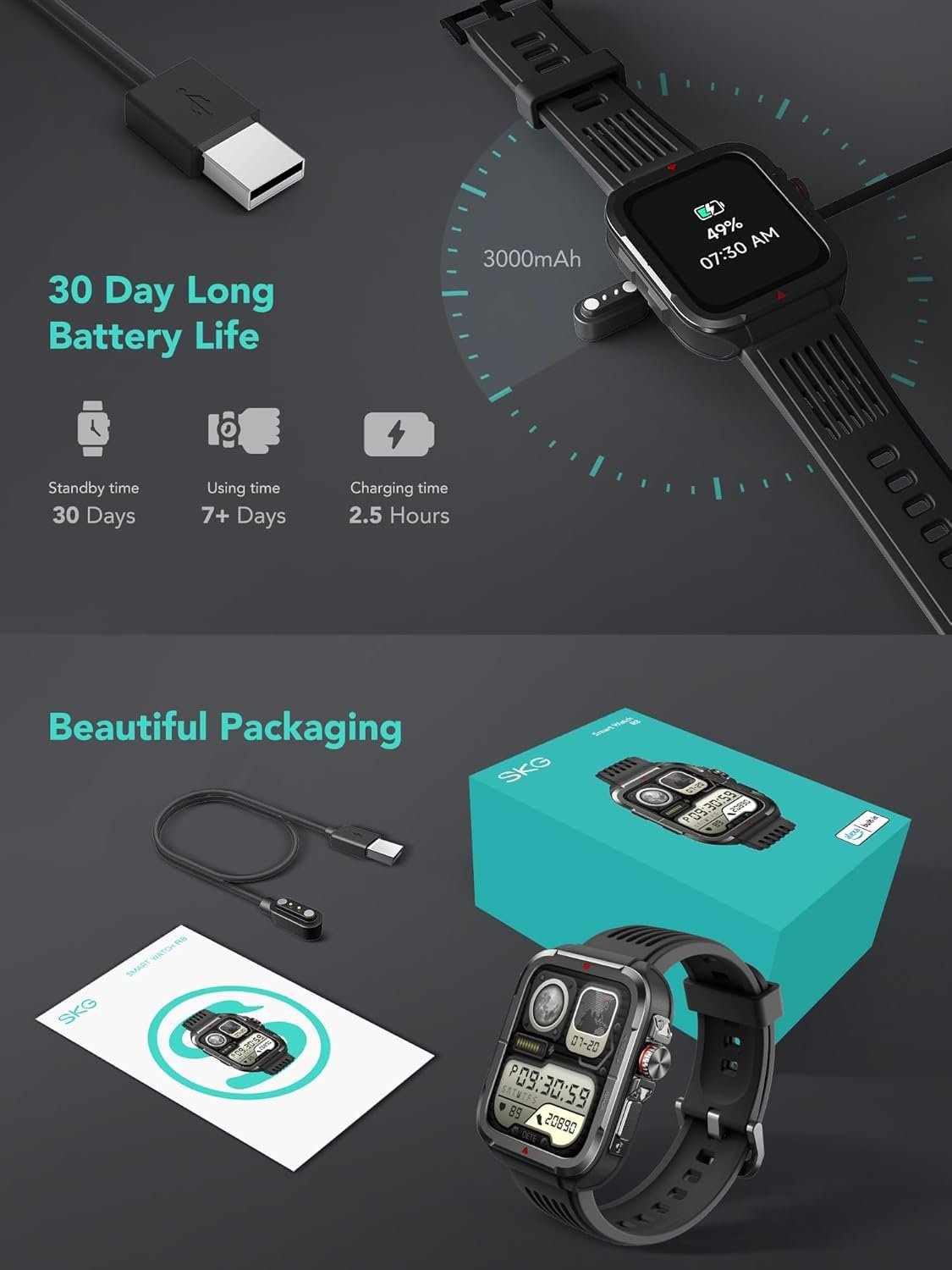 SKG R8 Smart Watch for Men Women (Answer/Make Call), 1.8" Military Smartwatch for Android iPhone with Alexa Built-in, IP68 Waterproof, Fitness Tracker with 100+ Sports Heart Rate/SpO2/Sleep Monitor - Image 10