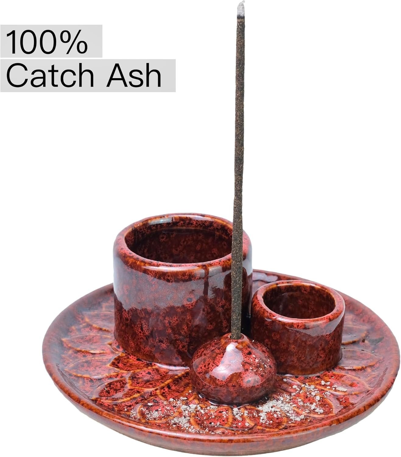 4 in 1 Incense Holder, Icense Burner for Burning Sage Smudge, palo Santo Sticks, Candle Incense Bowl, 5.12"" Ceramic Ash Catcher Tray for Meditation Zen Décor, Red - Image 5