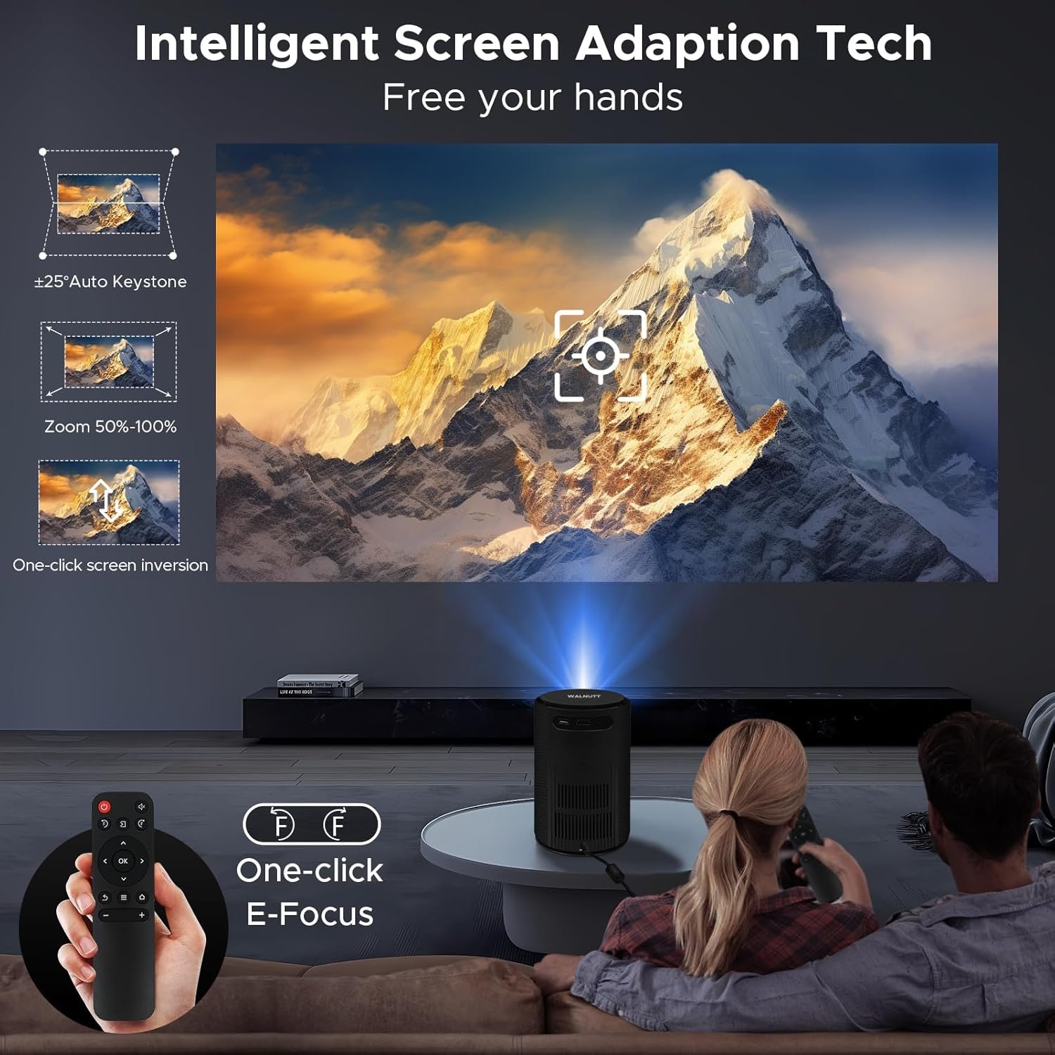 Walnutt Projector with Wifi and Bluetooth, Portable Mini Movie Projector with Electric Focus Auto Keystone, Outdoor Smart Projector Support HD 1080P Compatible with Phone TV Stick HDMI, Cool Gifts. - Image 3