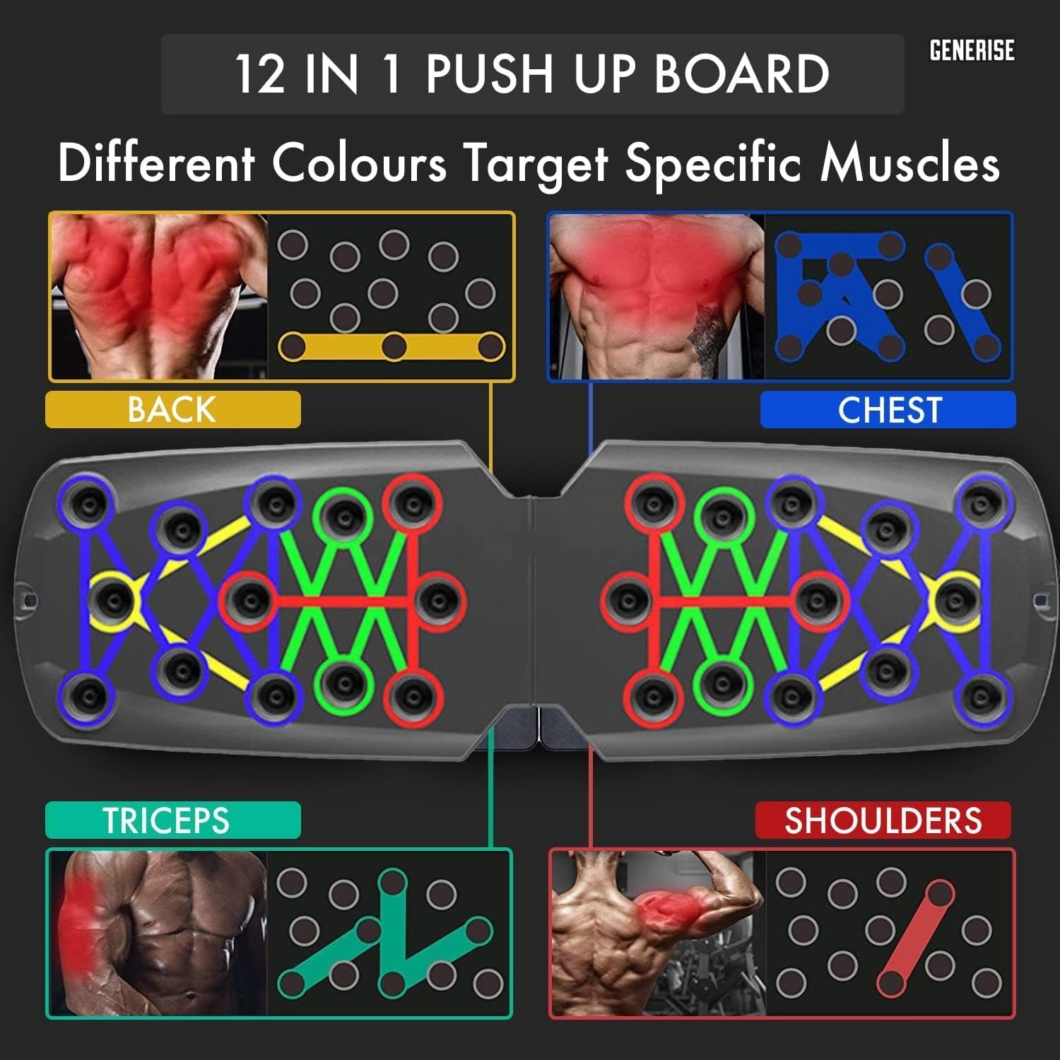Push Up Board 12 in 1 - Portable Folding Exercise Station for Chest, Back, Shoulders & Triceps | Includes Handles, Resistance Bands, Non-Slip Stickers & Storage Bag for Home or Gym Use - Image 3