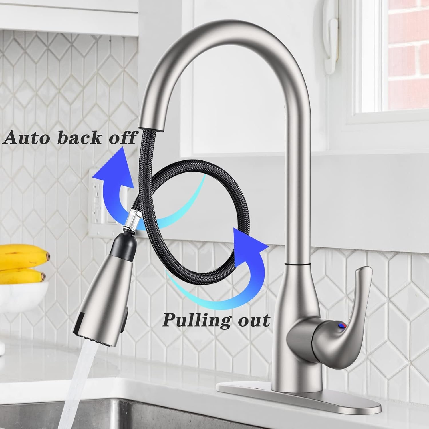 Touchless Kitchen Faucet with Pull Down Sprayer, Double Sensor Pulldown Faucet, High Arc Single Handle Faucet for 3 Hole Deck Mount (Brushed Nickel) - Image 4
