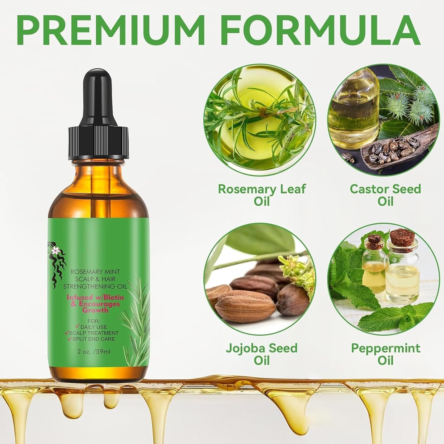 Rosemary Hair Growth Oil and Serum - Dry Scalp Treatment, Hair Thickening Products for Women, Hair Loss Essential Oils for Diffuser (2OZ) - Image 5