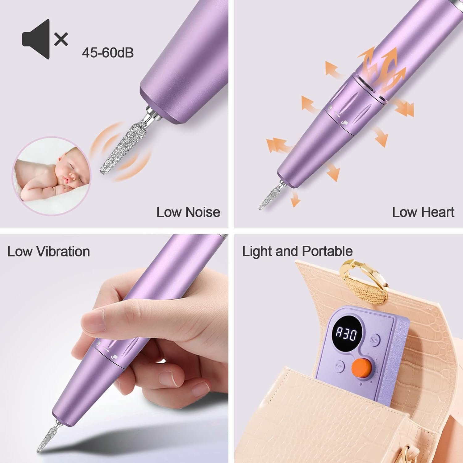 Portable Nail Drill Kit Rechargeable 30000 RPM Electric Professional Cordless E-File Nail Drill Machine Set for Acrylic Nails, Polishing, Manicure Pedicure Tool - Image 7