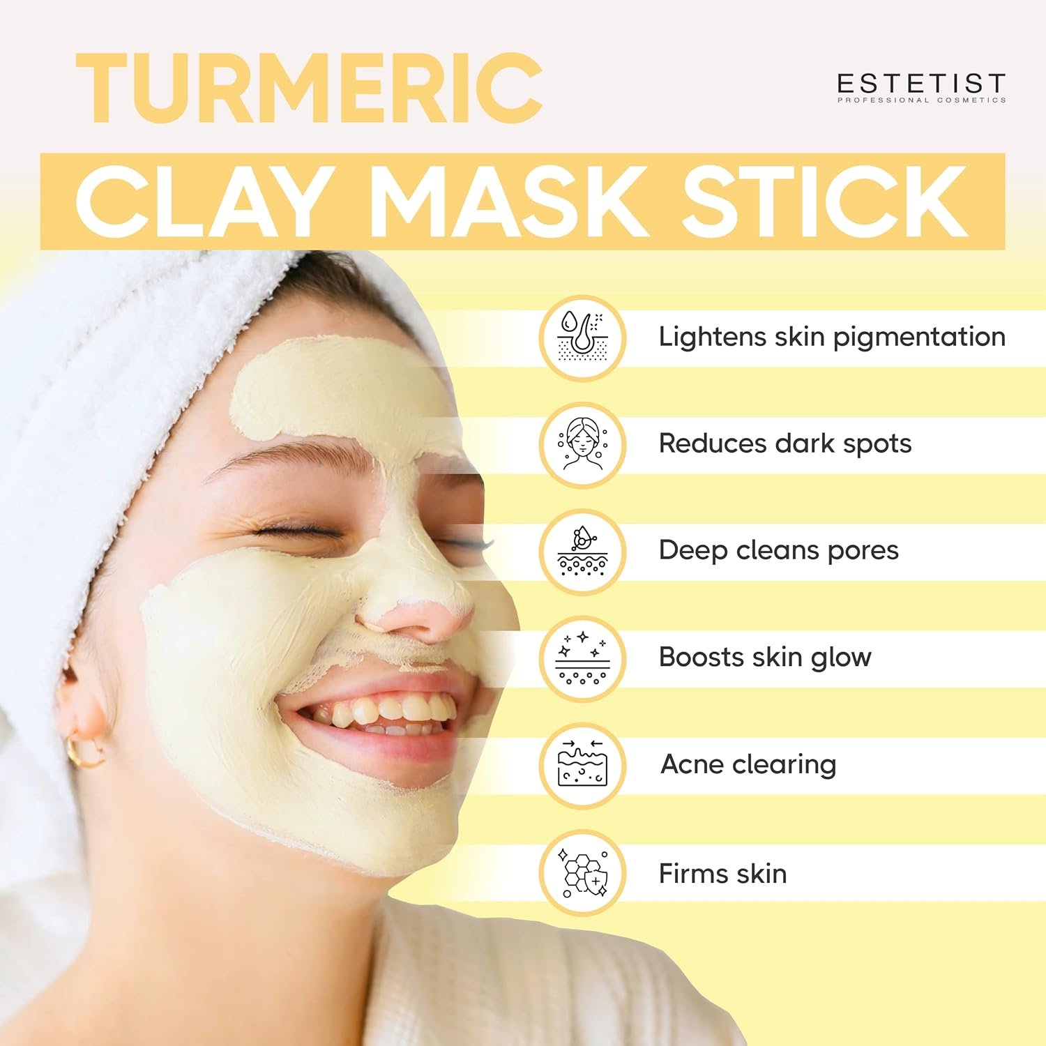 ESTETIST Turmeric Vitamin C Clay Face Mask Stick Set For Dark Spots Oil Control and Balance Facial Mask Deep Pore Cleanser Blackhead Remover Anti-Acne Treatment for All Skin Types Gift Pack of 3 - Image 3