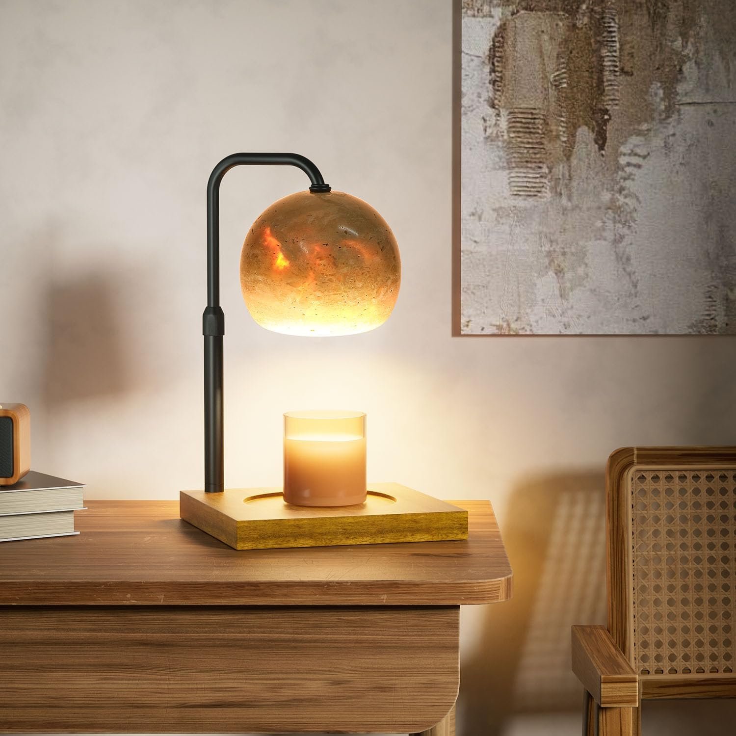 Candle Warmer Lamp with Timer, Adjustable Height Dimmable Candle Lamp Warmer for Bedroom, Wax Warmer Lamp for Scented Candles with Marble, 2 Bulbs House Warming Gifts for Mom (Ball) - Image 7