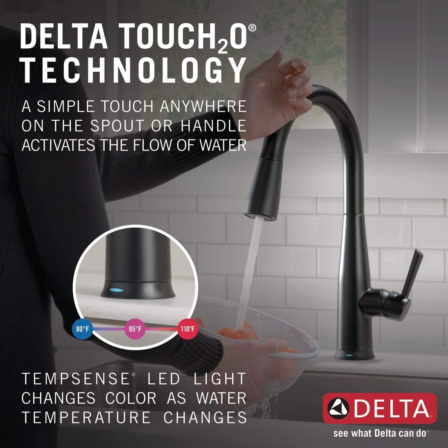Delta Faucet Essa Touch Kitchen Faucet, Matte Black Kitchen Faucet with Pull Down Sprayer, Kitchen Sink Faucet, Touch Faucet for Kitchen Sink, Touch2O Technology, Matte Black 9113T-BL-DST - Image 3