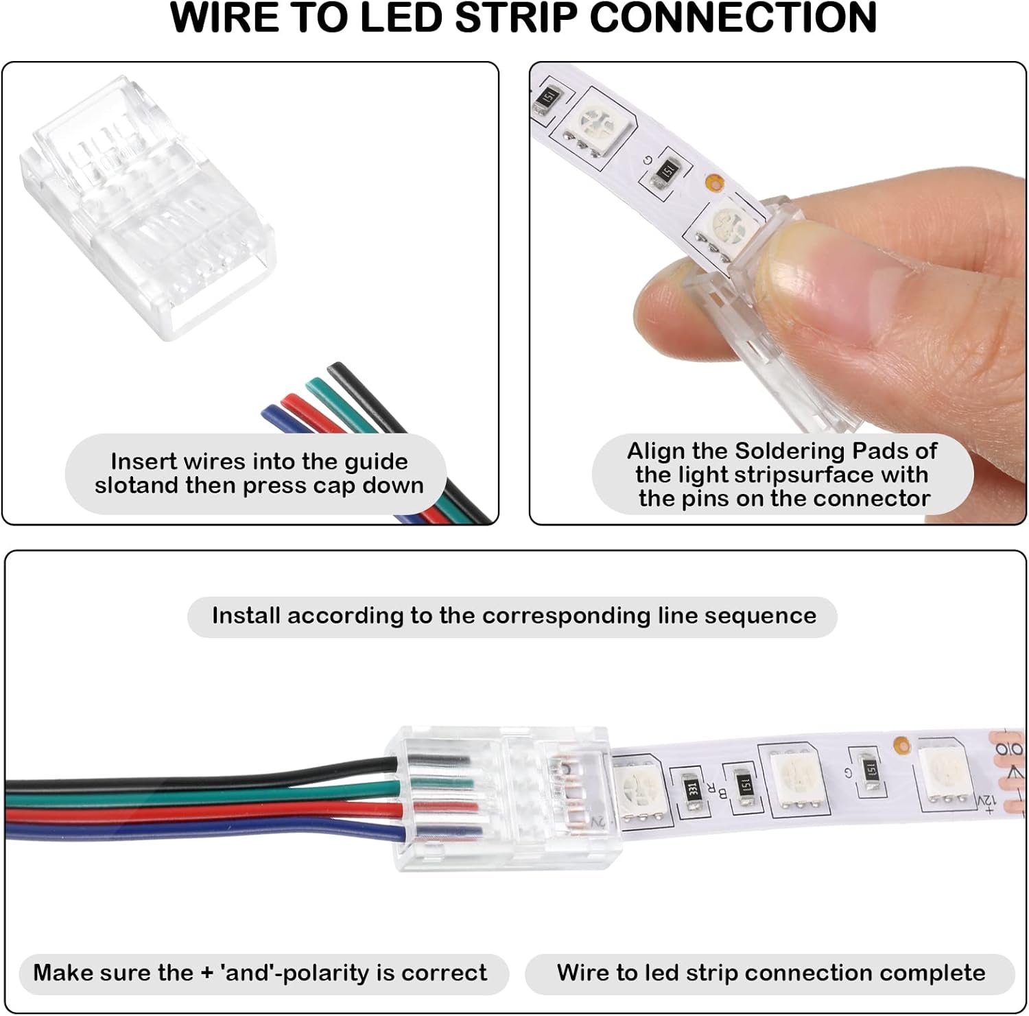 Flutesan 20 Pcs 4 Pin 10 mm LED Strip Connector RGB LED Strip Lights Waterproof Adapter Connectors 22 AWG Wires Connector for Strip Light Unwired Gapless Track Connector 5v 12v 24v - Image 7