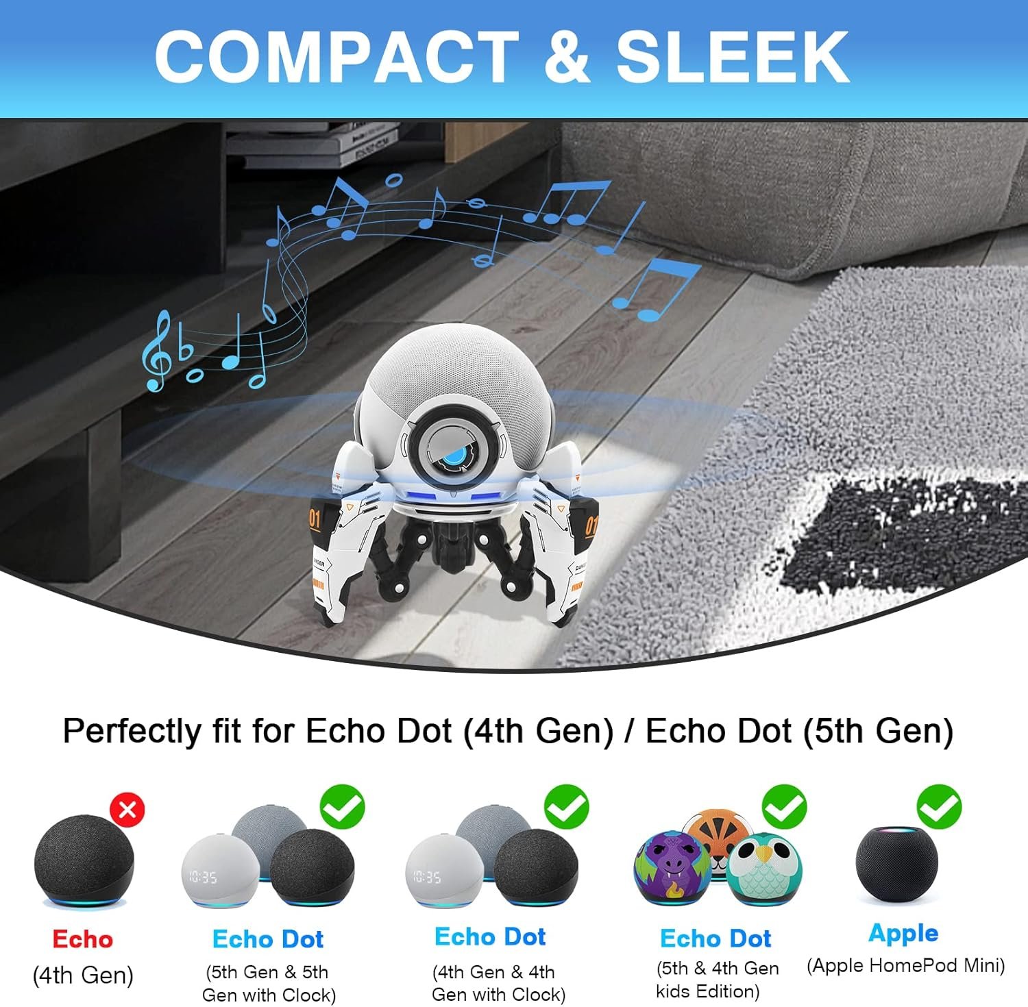 Echo Dot Stand, Homepod Mini Stands for Echo Dot 4th/5th Generation, Echo Dot Table Holder, Echo Dot Accessories, Space-Saving Alexa Dot 4th/5th Gen Desktop Speaker Stand Mount - Image 3