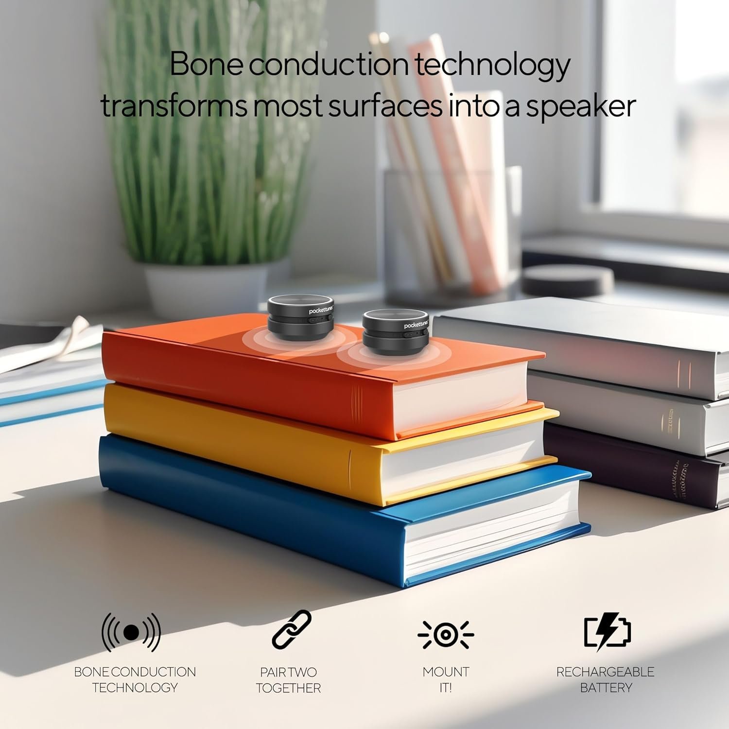 Bluetooth Speaker, Bone Conduction Portable Wireless Speaker with Louder Volume, Crystal Clear Sound, Rich Bass, Mini Music Player for Home, Outdoor, Party Pack of 2 (Black) - Image 6