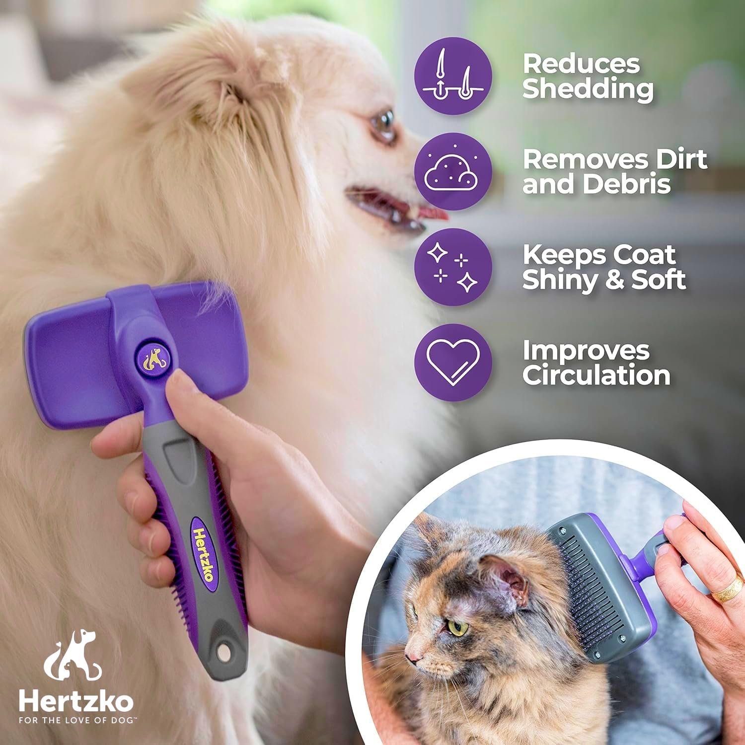 Hertzko Self-Cleaning Slicker Brush for Deshedding Long and Short-Haired Pets - Small Size Grooming Rake and Comb for Dogs and Cats - Image 3