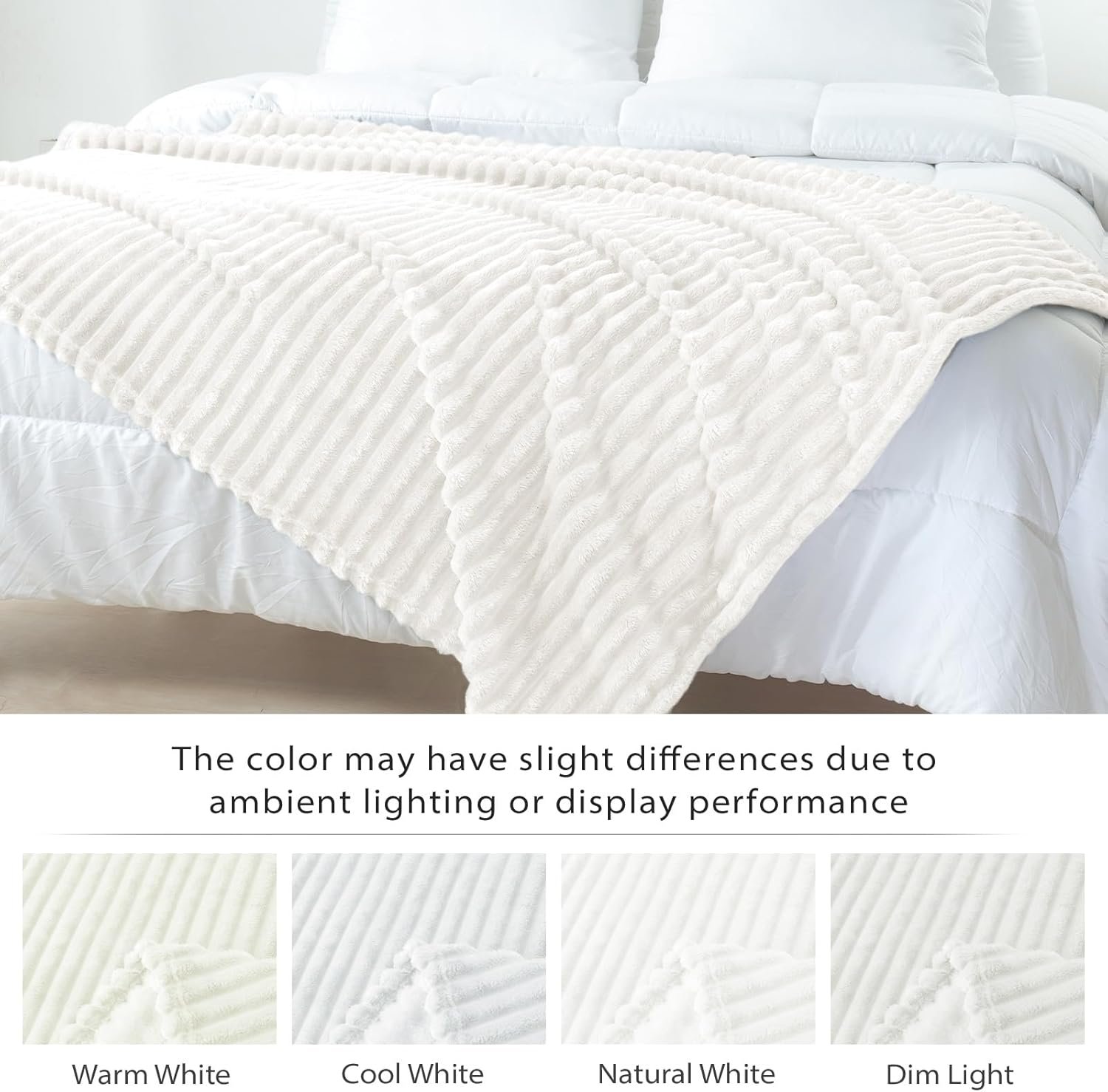 Exclusivo Mezcla Fleece Throw Blanket for Couch, Super Soft 3D Striped Jacquard Bed Blanket, Lightweight Fuzzy Cozy Blankets for All Seasons, 50x60 Inches, Ivory Blanket - Image 8