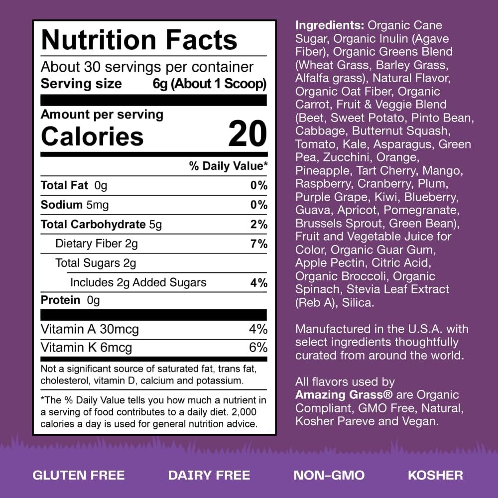 Amazing Grass Kidz Superfood: Organic Greens, Fruits, Veggies, Beet Root Powder & Probiotics for Healthy Kids, Berry Blast, 30 Servings - Image 3