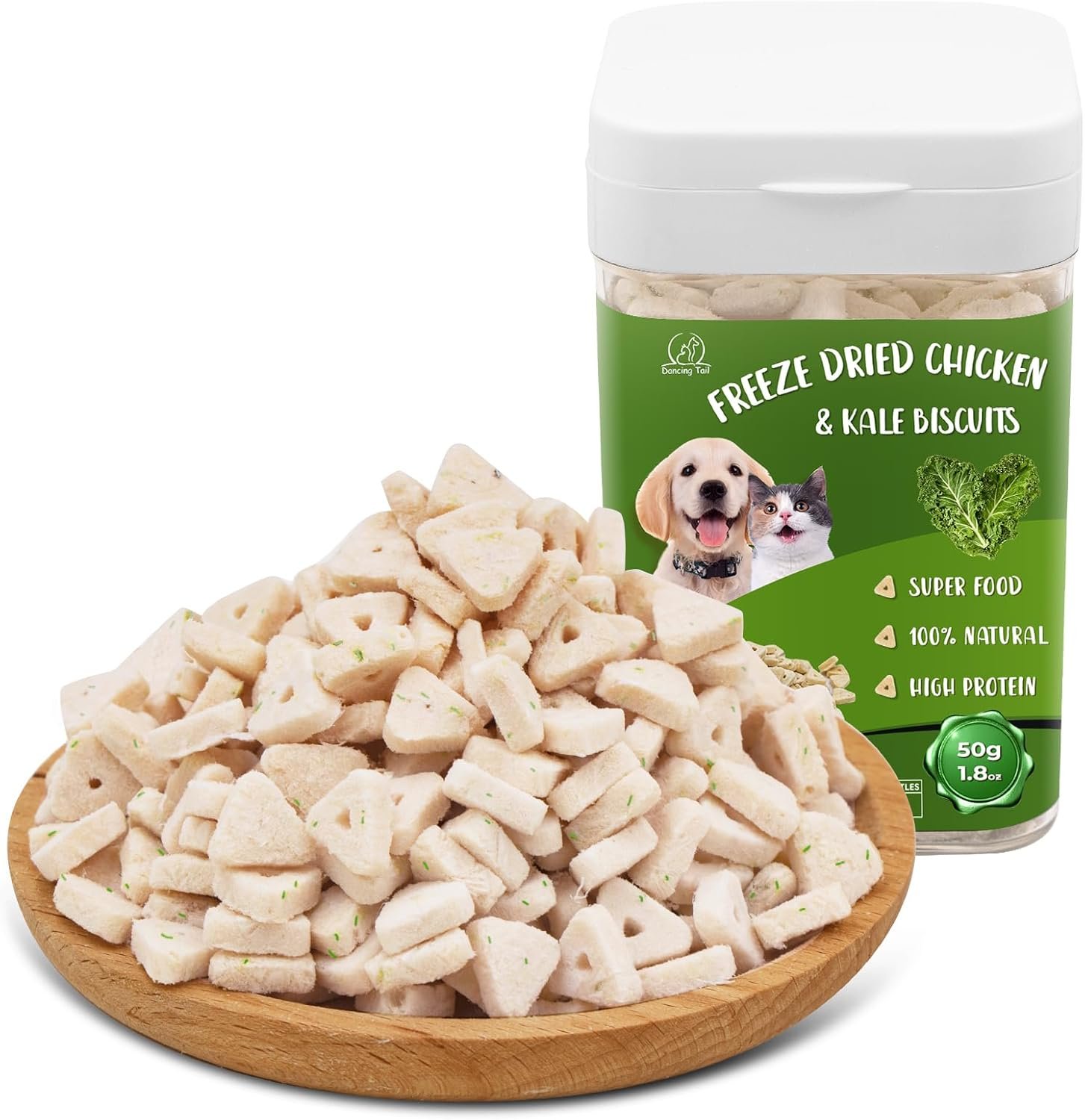 Freeze Dried Chicken & Kale Cube Cat & Dog Treats Biscuits, Dehydrated High Protein Weight Control Traing Treats for Small Dogs Cats 1.8 Ounce - Image 2