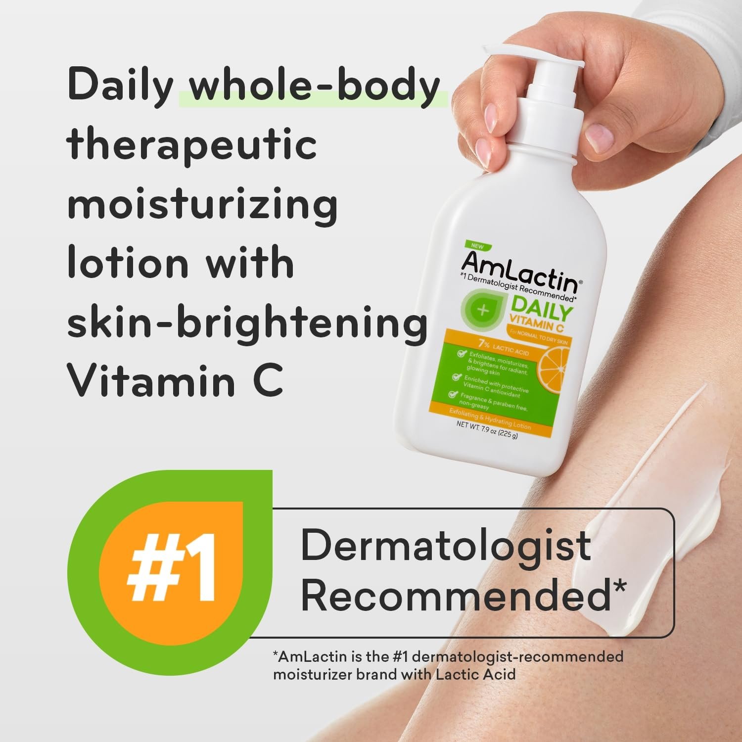 AmLactin Daily Vitamin C Lotion - 7.9 oz Body Lotion with 7% Lactic Acid - Skin-Brightening Exfoliator and Moisturizer for Dry Skin - Image 3