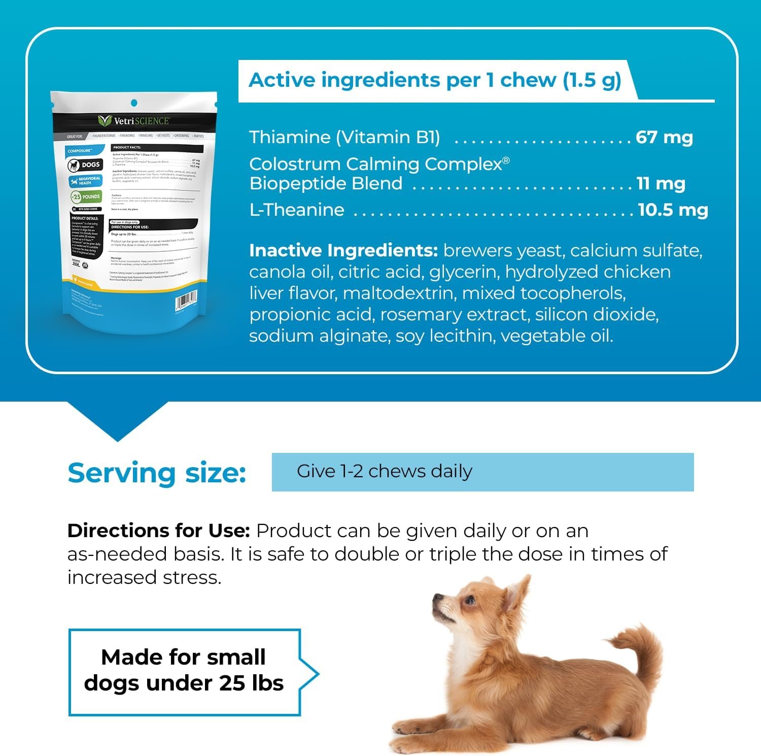 VETRISCIENCE Composure Calming Treats for Small Dogs and Puppies Anxiety, Separation Stress, Thunder and Barking - Yummy Chews Pets Love, 30 Chews - Image 5