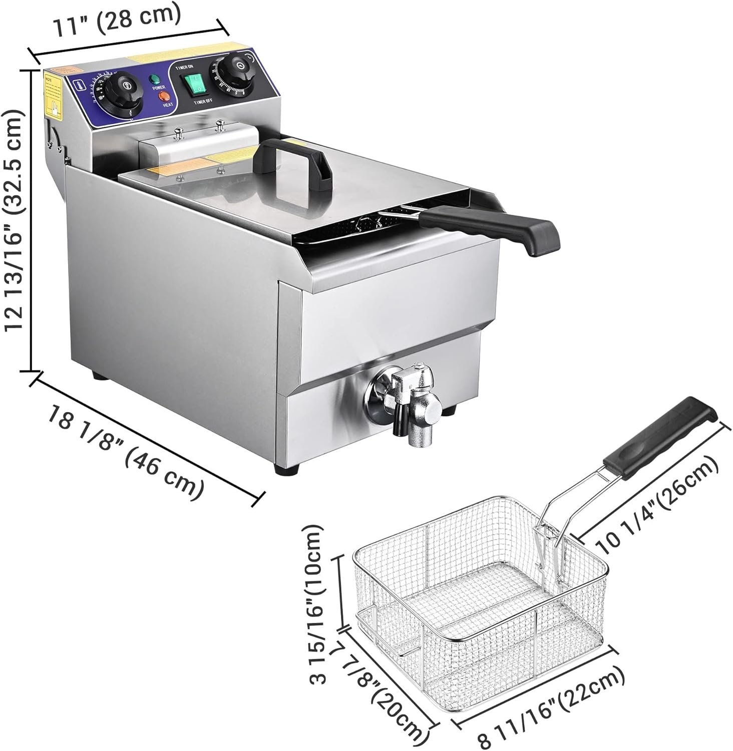 WeChef Commercial Electric Deep Fryer 11.7L 1500W Fryer w/Time Control and Oil Filtration Single Removable Basket Stainless Steel Countertop Fryer for Commercial Restaurant Use - Image 10