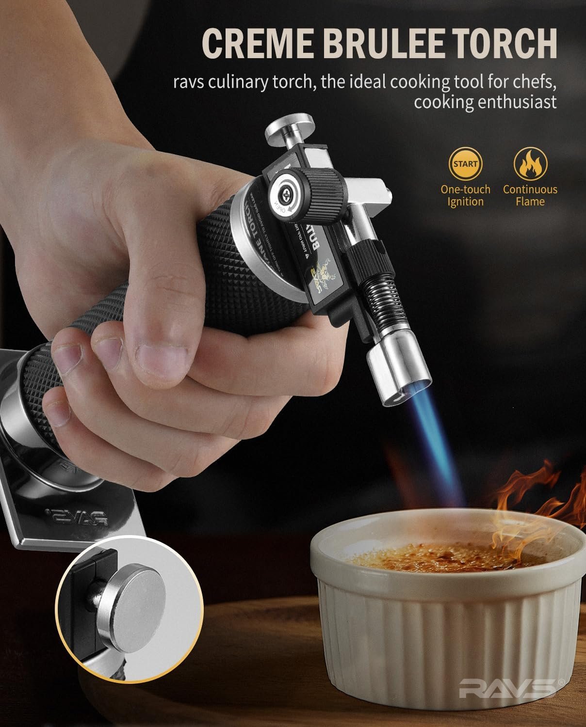 RAVS Butane Torch Lighter, DUAL Flame Mode Kitchen Torch, Refillable Cooking Torch Gun, Creme Brulee Torch Lighter, Blow Torch for Cooking, Welding, Mini Torch Soldering Torch, Butane is Not Included - Image 4