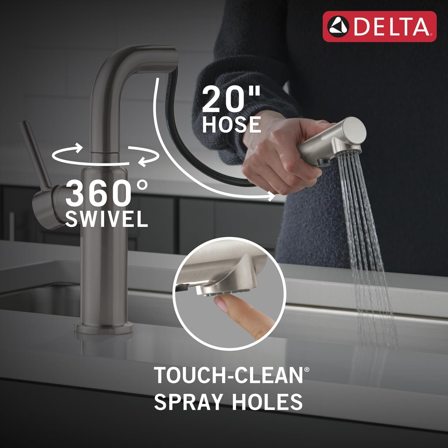 Delta Faucet Daneri Pull-Out Kitchen Faucet, Brushed Nickel Kitchen Faucets with Pull-Out Sprayer, Kitchen Sink Faucet, Faucet for Kitchen Sink with Magnetic Docking, Stainless 16879-SS-DST - Image 7