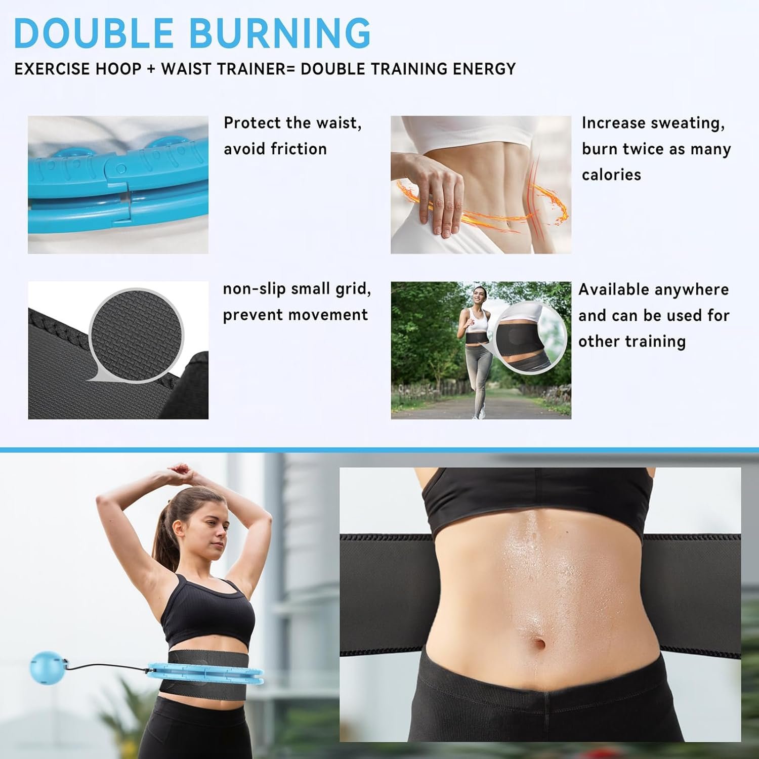 Weighted Hula Hoop for Adults Weight Loss,Infinity Weighted Hoop Plus Size with Sweat Belt,Waist Trainers for Women,Exercise Hula Hoop Womens Weight Loss At Home - Image 5