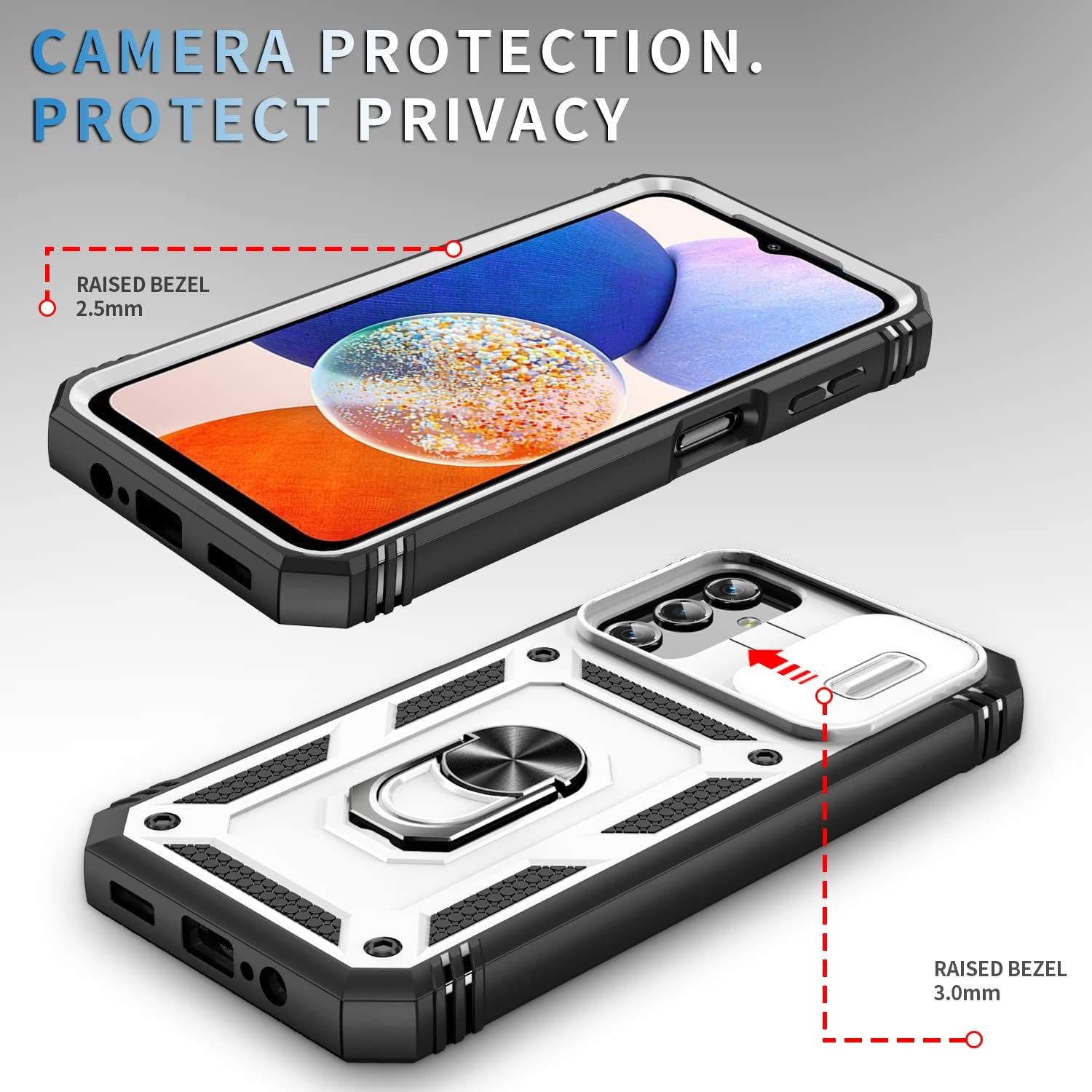 PASNEW for Samsung Galaxy A14 5G Case,Kickstand & Slide Camera Cover,Multi-Layer Heavy Duty Full Body Shockproof Protection Hard Shell for Galaxy A14 4G Case,6.6 inch,White - Image 7