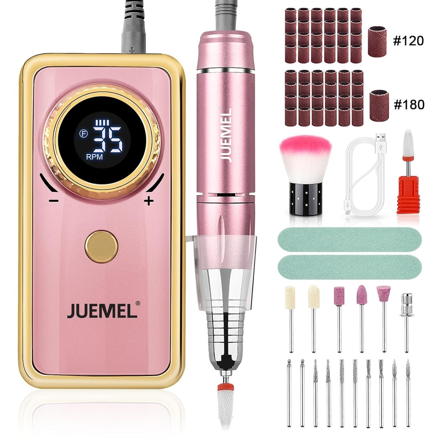 Nail Drills for Acrylic Nails Professional 35000rpm,JUEMEL Electric Nail File Machine 36W,Nail Drill Kits 120pcs for Home and Salon,Rechargeable Efile for Gel Nails,Acrylic,Manicure,Polishing Shape - Image 2
