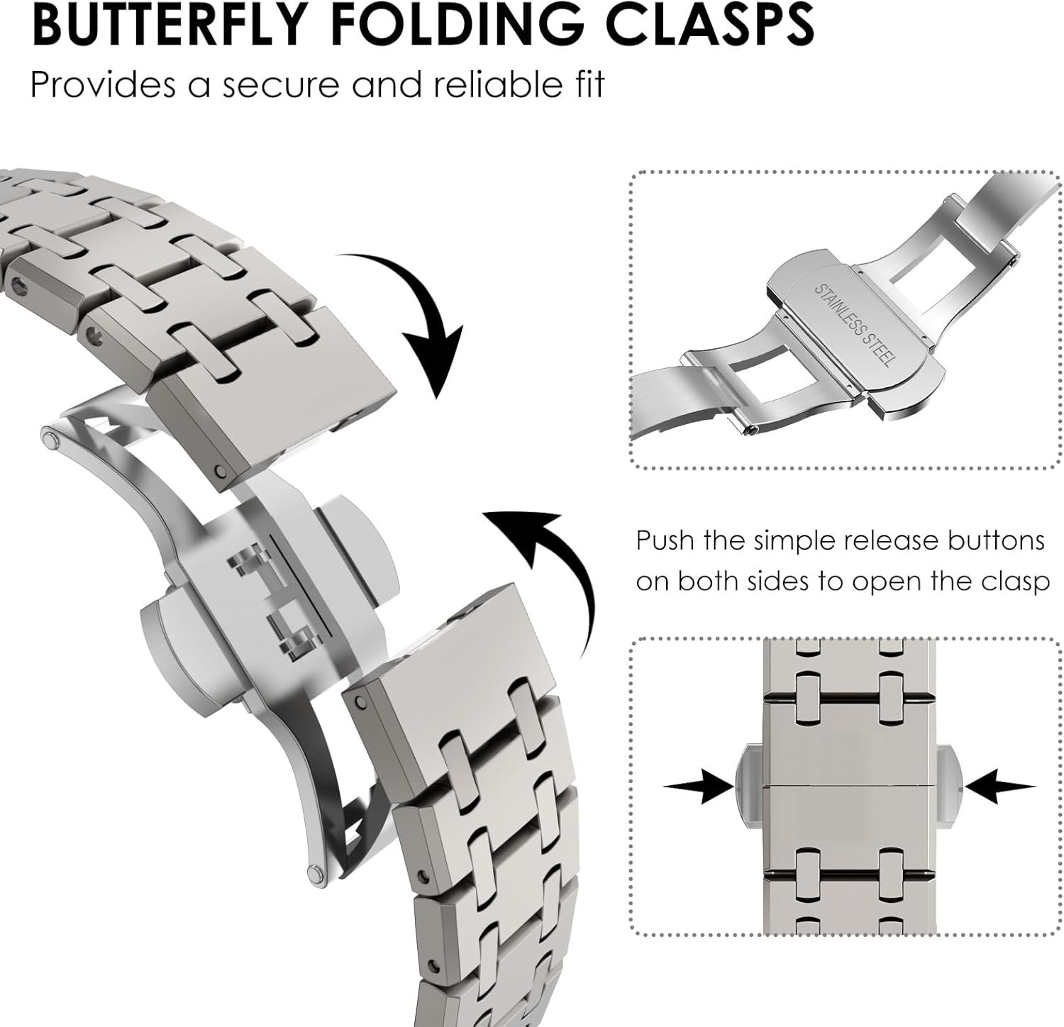 CHANCHY Stainless Steel Band Compatible with Apple Watch Ultra 2 Band 49mm, Series 10 46mm, 9/8/7 45mm, SE2/SE 6/5/4 44mm, 3/2/1 42mm, Metal Strap for Men Women (Titanium, 49mm 46mm 45mm 44mm) - Image 5