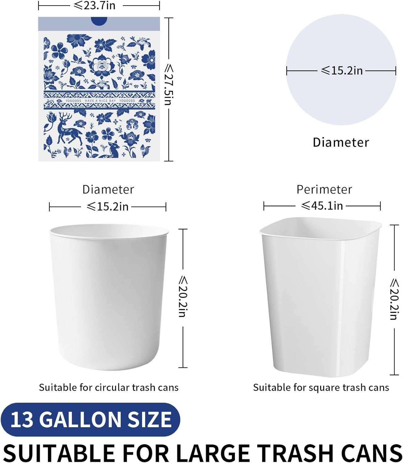 Sturdy Kitchen Drawstring Trash Bags, 13 Gallon Large Garbage Bags, 60 Counts Trash Bags for Office, Kitchen, Bedroom Trash Cans, Colored Portable Sturdy Trash Bags, Trash Basket Bags - Image 7