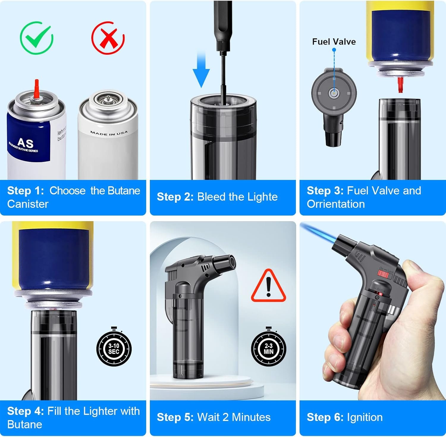 Torch Lighters, 4 Pack, Butane Refillable Jet Flame Torch Lighter, Windproof, Safe, Multi Utility Lighter for Candles, Fireplaces, Campfires, Grill (Without Butane) - Image 8