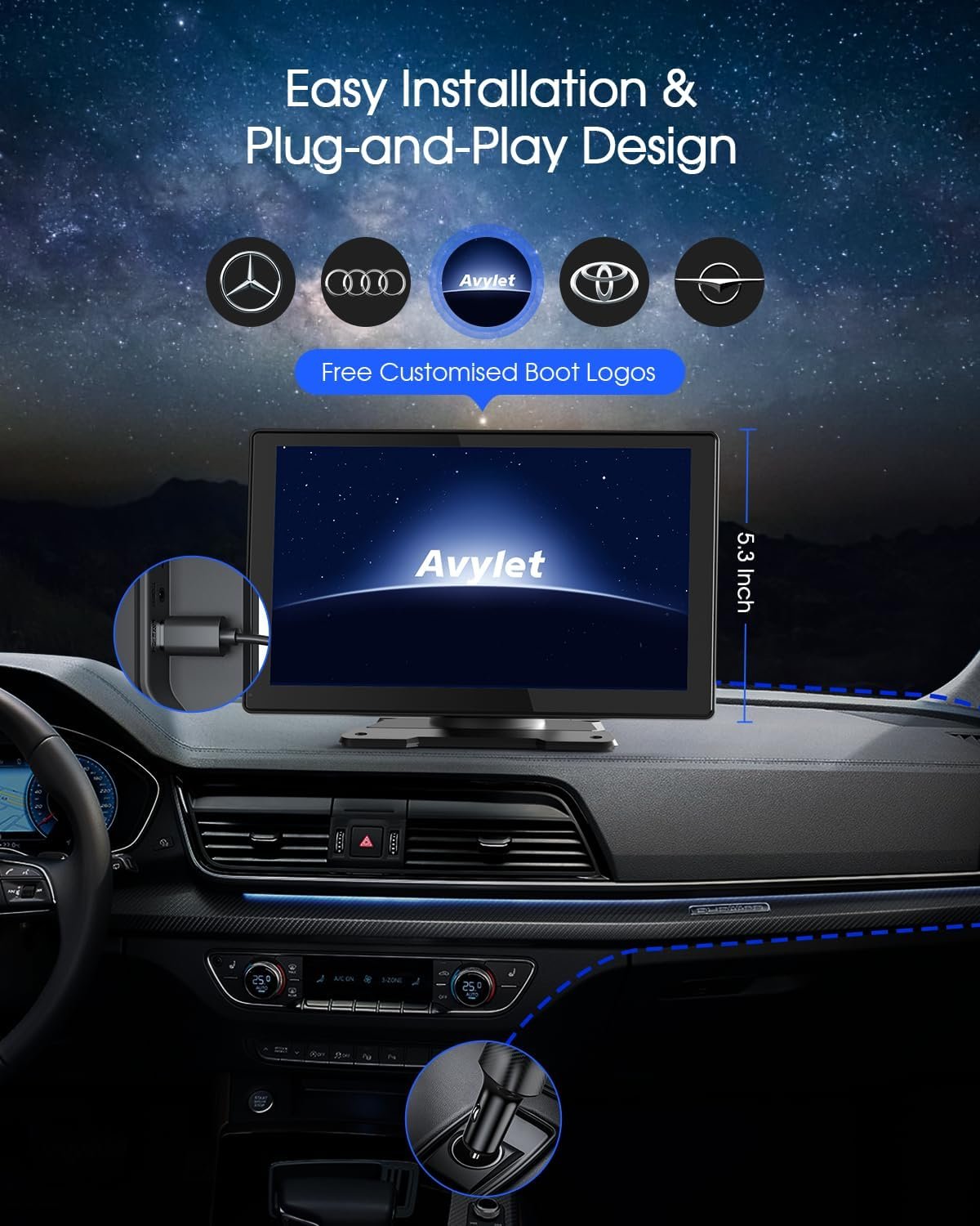 9'' Wireless Apple Carplay Screen for Car & Android Auto with 4K Dash Cam, Portable Car Stereo, 1080P Backup Camera, GPS Navigation, Car Audio Receivers Bluetooth, Mirror Link, Voice Control - Image 7