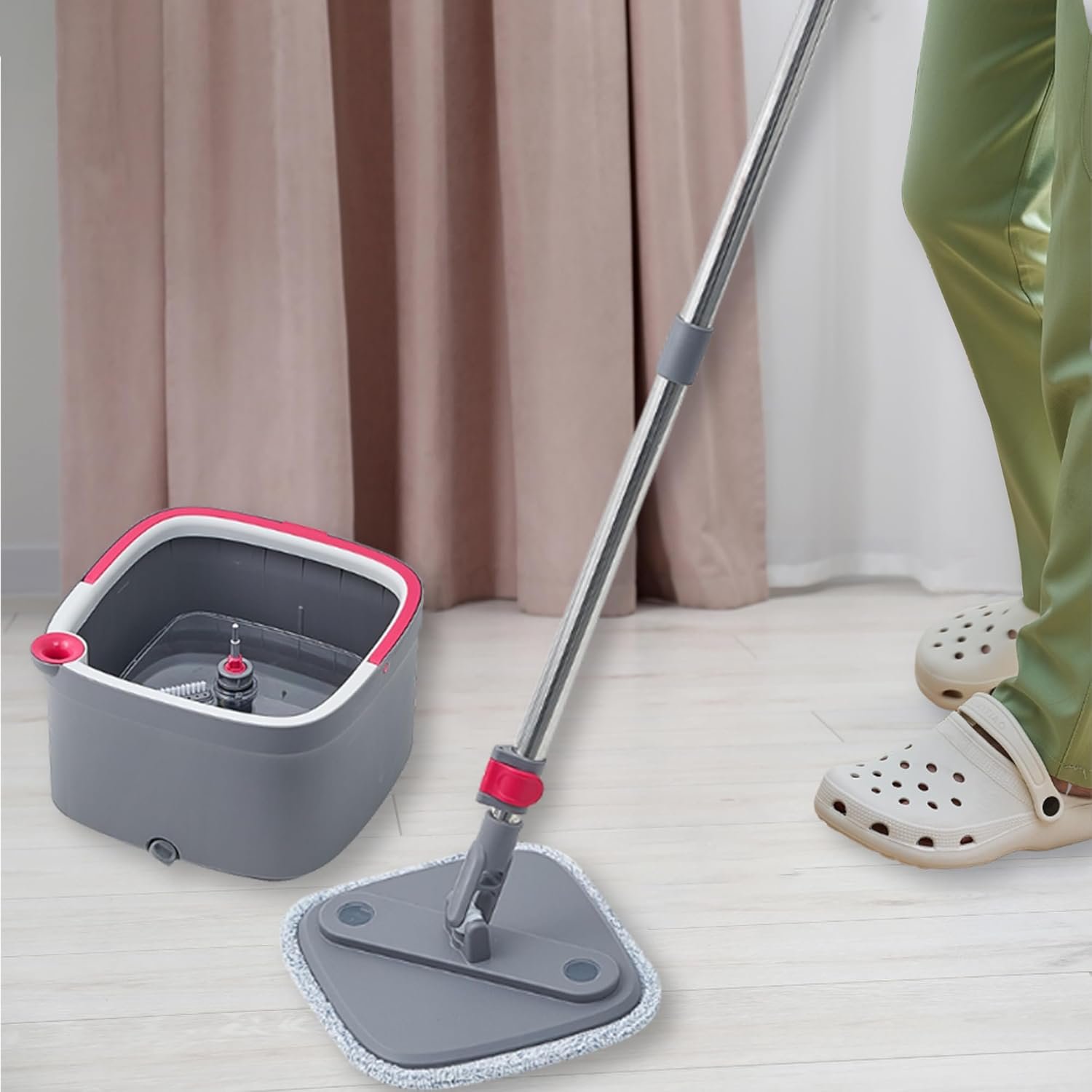 Heavy Duty Square Spin Mop for Floor Cleaning, Separate Compartment for Clean and Dirty Water, Use Any Cleaning Solution, Self Cleaning, Machine Washable Mop Pads - Image 3