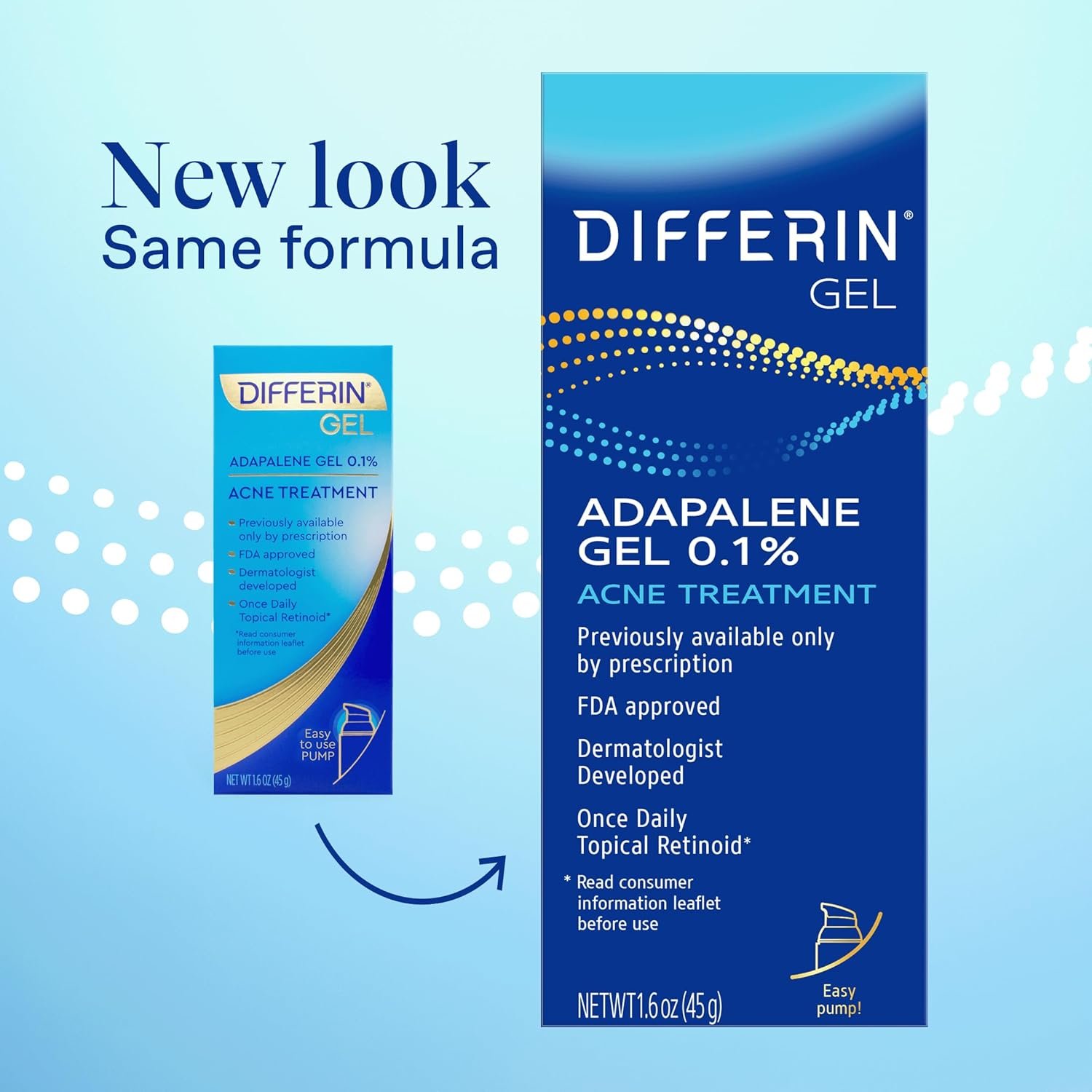 Differin Acne Treatment Gel, 90 Day Supply, Retinoid Treatment for Face with 0.1% Adapalene, Gentle Skin Care for Acne Prone Sensitive Skin, 45g Pump (Packaging May Vary) - Image 3