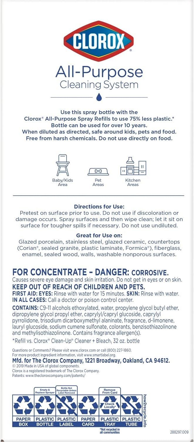 Clorox All-Purpose Cleaning System with one Reusable Spray Bottle plus 2 Refill Cartridges, Household Essentials, Citrus Blend Scent - Image 11