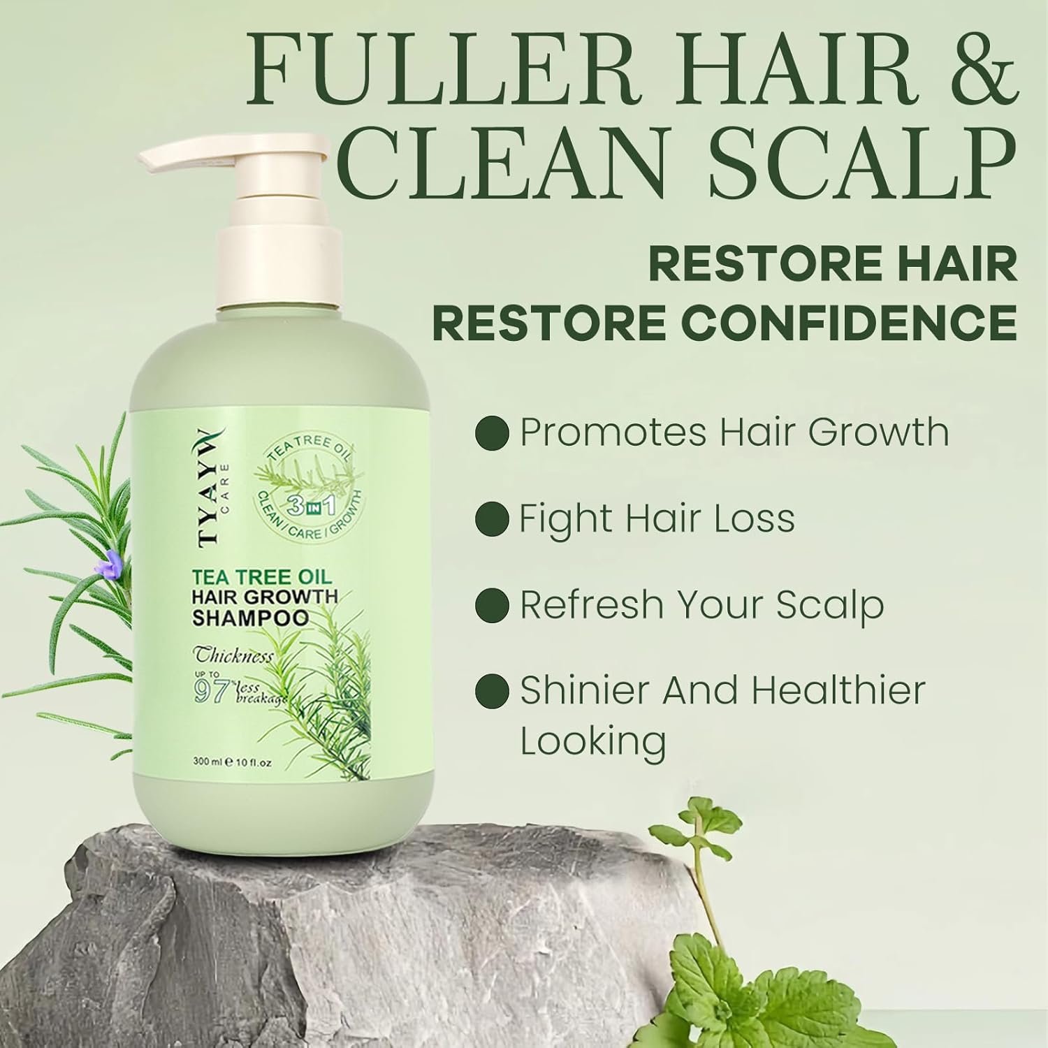 Rosemary Hair Growth Shampoo 3-In-1, Tea Tree Thickening Shampoo for Hair Regrowth, Strengthening Mint Biotin Shampoo for Thinning Hair and Hair Loss Soothes Scalp for Men & Women, 300ml - Image 5