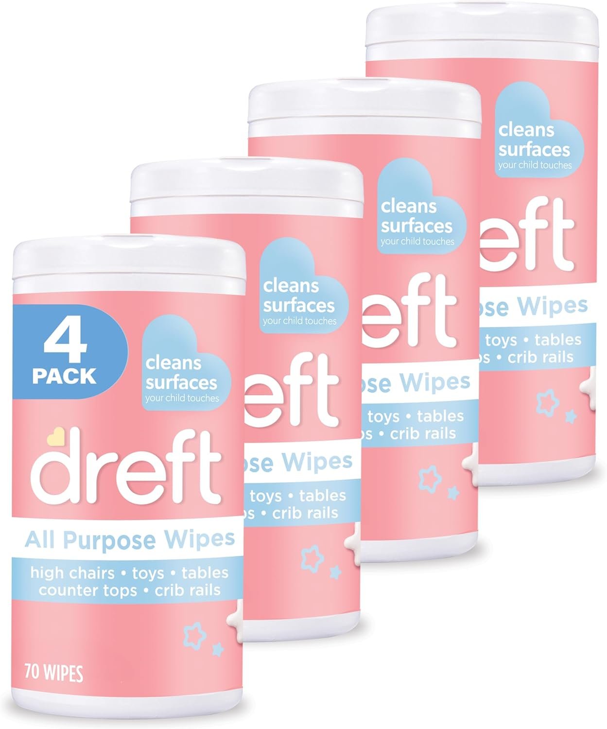 Dreft Multi-Surface All-Purpose Gentle Cleaning Wipes for Baby Toys, Car Seat, High Chair & More, 70 Count (Pack of 4) - Image 2