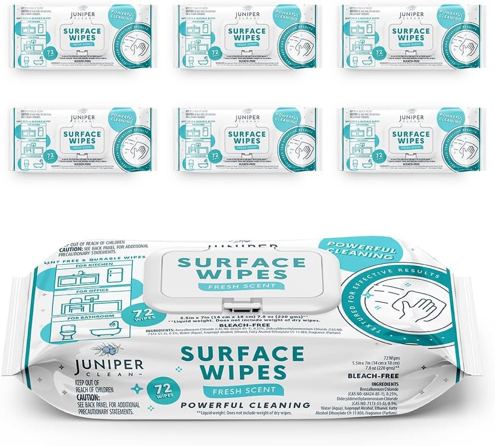 6 Pack Surface Cleaning Wipes Bleach Free, All-Purpose Cleaner for Bathroom, Kitchen, Office, 72 Count Soft Flow, Fresh Scent, Lint Free & Durable - Image 2