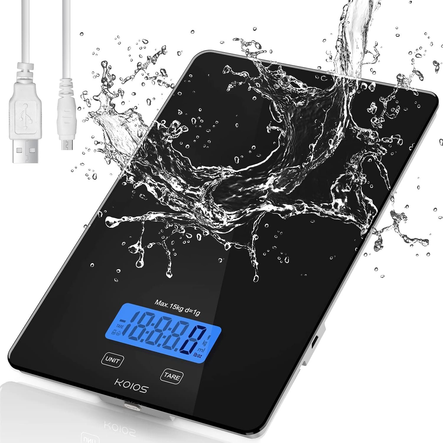 KOIOS Food Scale, 33lb/15Kg Digital Kitchen Scale for Food Ounces Grams Cooking Baking, 1g/0.1oz Precise Graduation, Waterproof Tempered Glass, USB Rechargeable, 6 Weight Units,No AAA Battery Included - Image 3