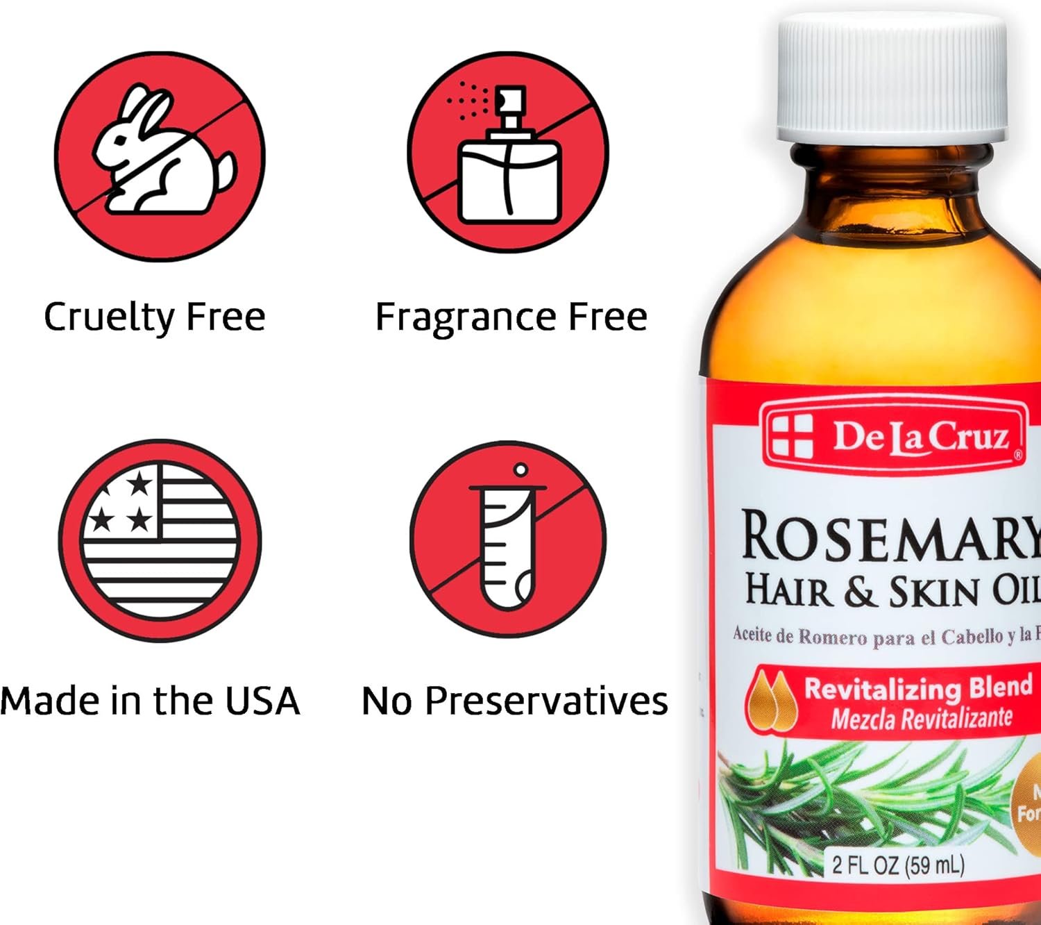 De La Cruz Rosemary Oil Blend Moisturizer with Castor, Avocado and Olive Oil - Topical Use Only 8 FL. OZ. (236 mL) - Image 10